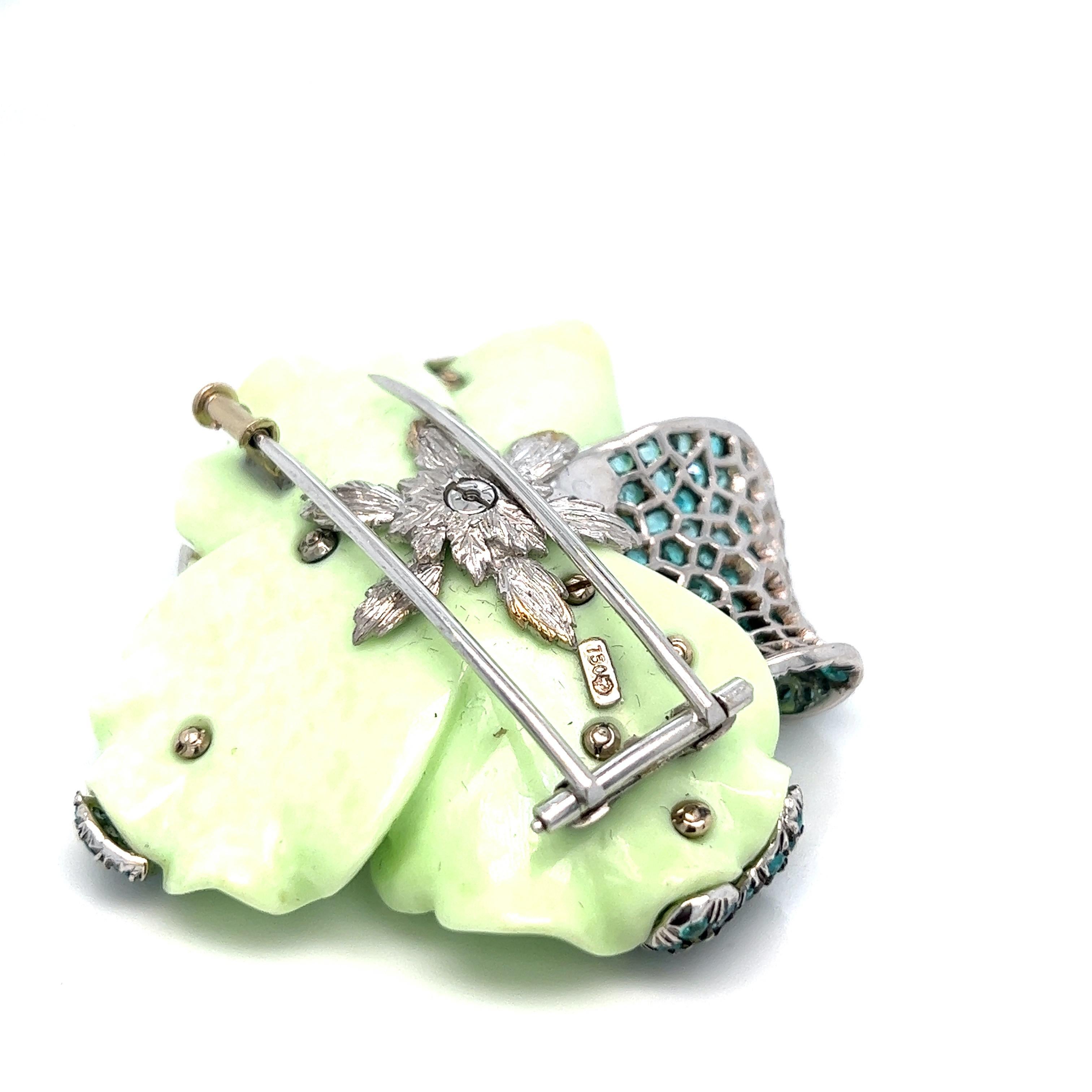 Women's Carvin French Paraiba Tourmaline Chrysoprase Diamond Brooch For Sale