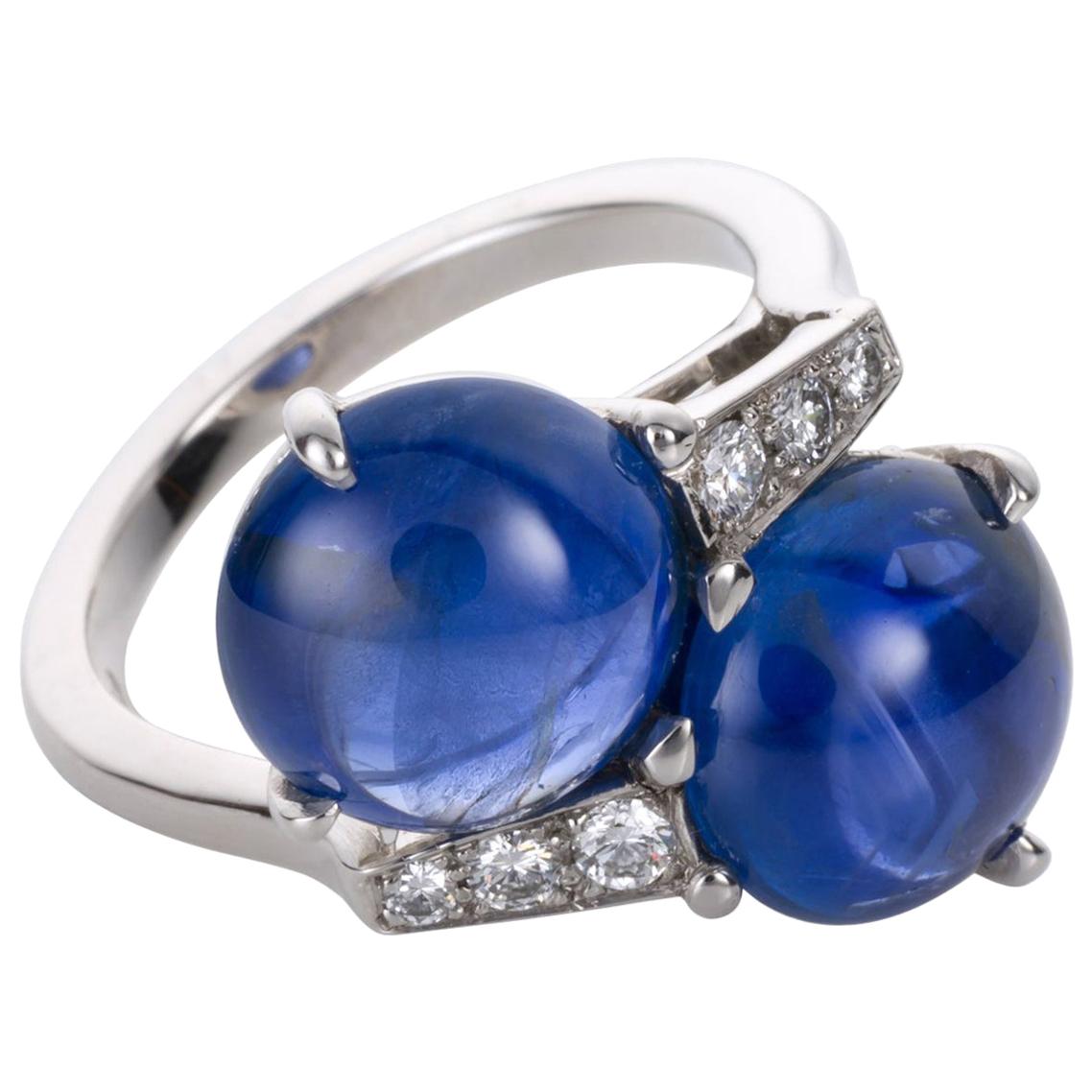 Carvin French Unheated Burma Sapphire and Diamond Platinum Ring For Sale