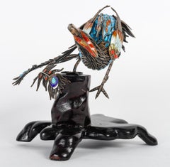 Sculpture d'un paon en argent et émail, XIXe siècle.