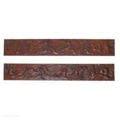 carving pair oak folk naive hunting deer dog Demeter sea monster L88.5cm 34 3/4