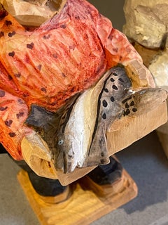 Carving Wooden Human Sculptures Fisher Woman Antique Decorative Female Figurine