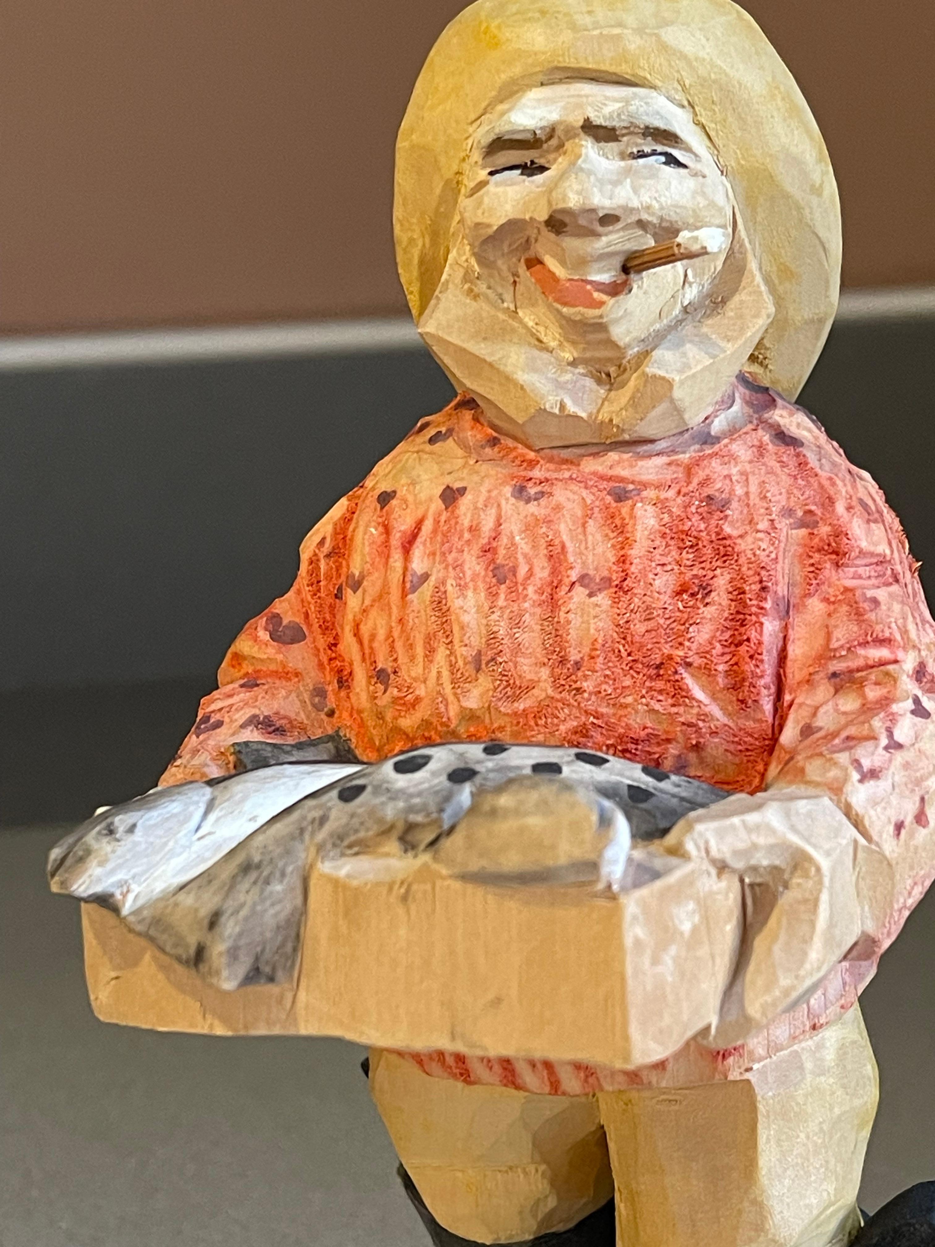 Carved Carving Wooden Sculptures A Set Of 2 Antique Decorative Figurine of Man & Woman For Sale