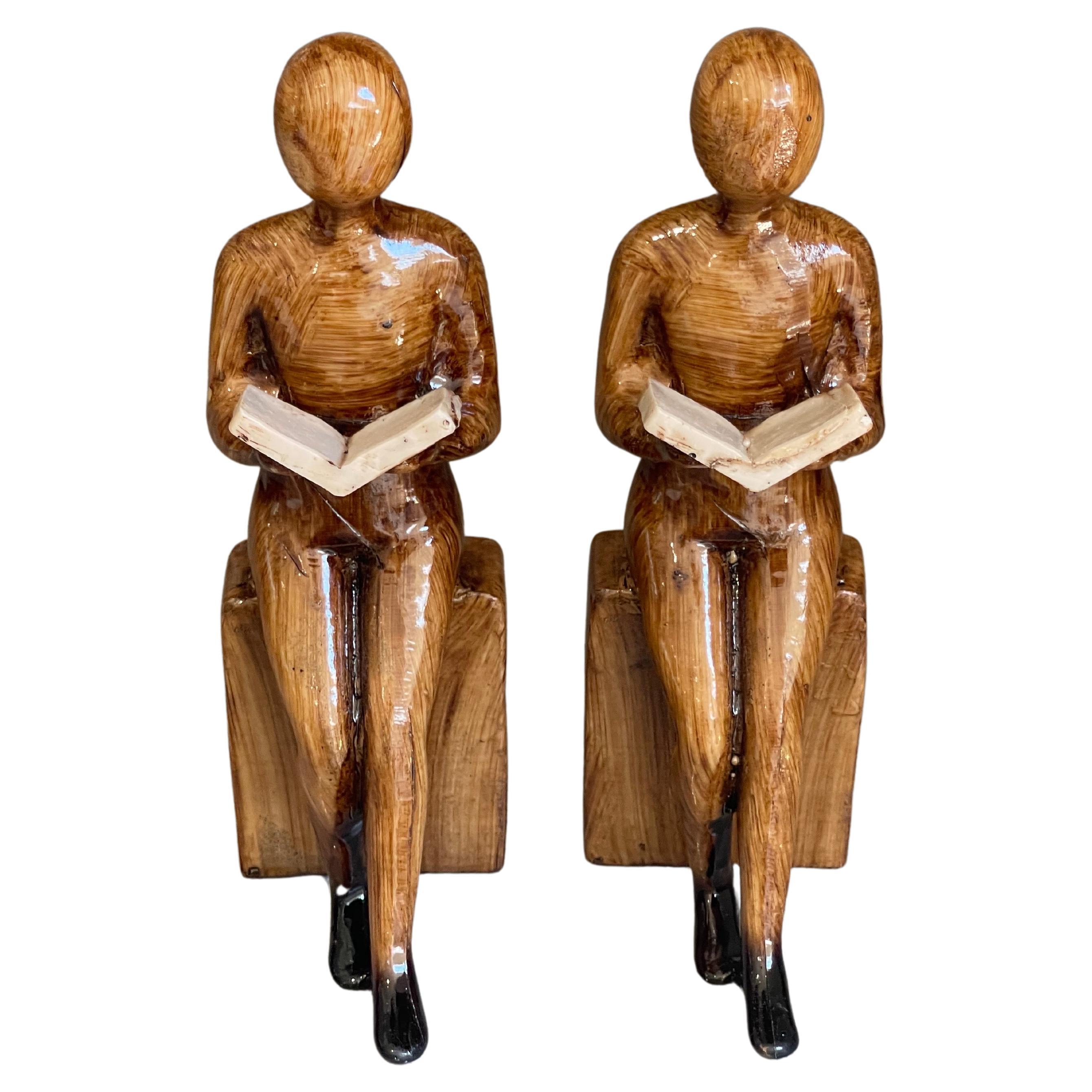 Esculturas de Madera Tallada Sujetalibros Juego de 2 Figuras Decorativas de Sujetalibros