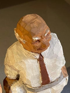 Carving Wooden Sculptures Old Man In White Antique Decorative Figurine of Human