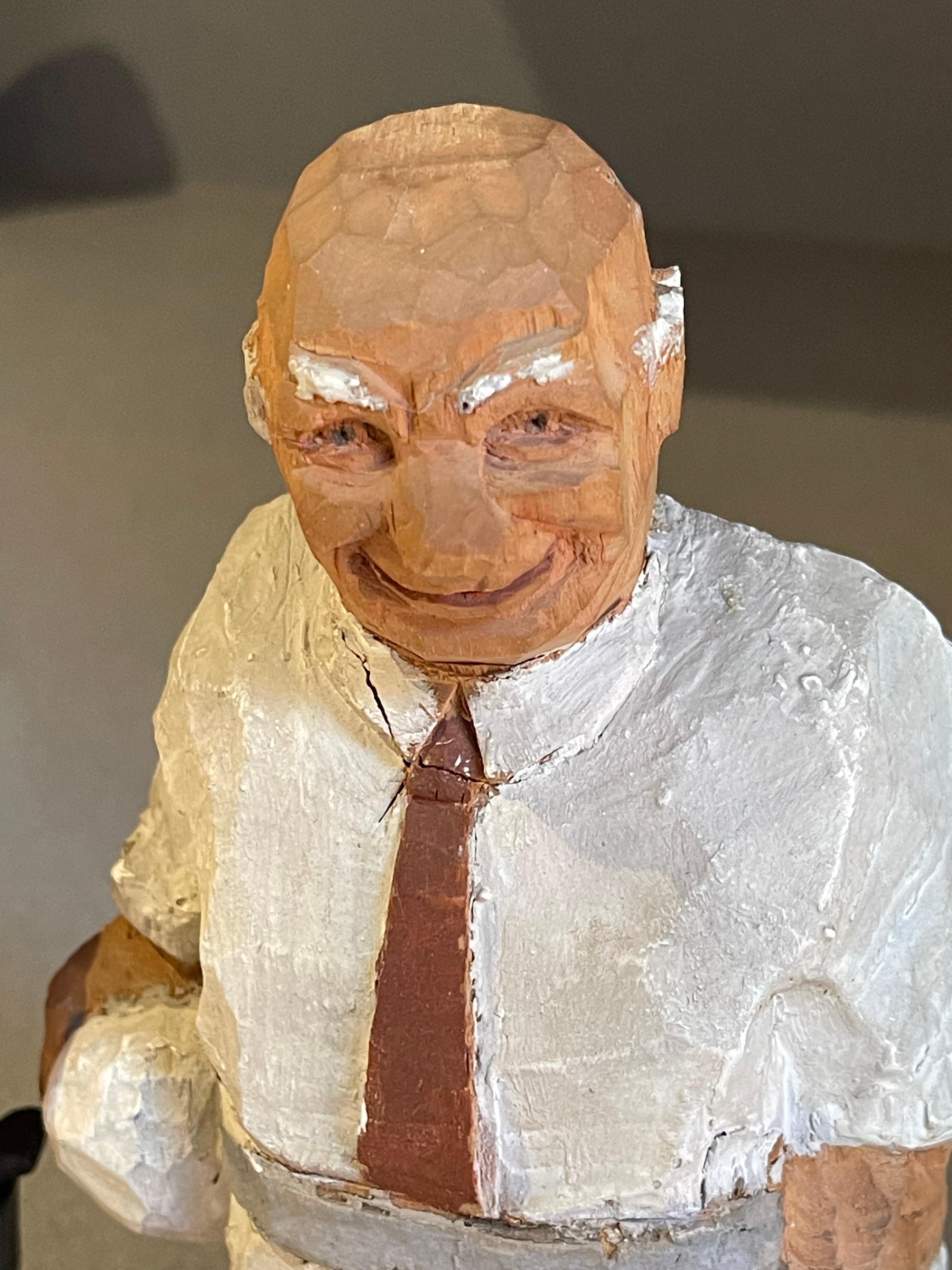 Tallado Esculturas de Madera Hombre Viejo En Blanco Figurilla Decorativa Antigua de Humano Art Decó en venta