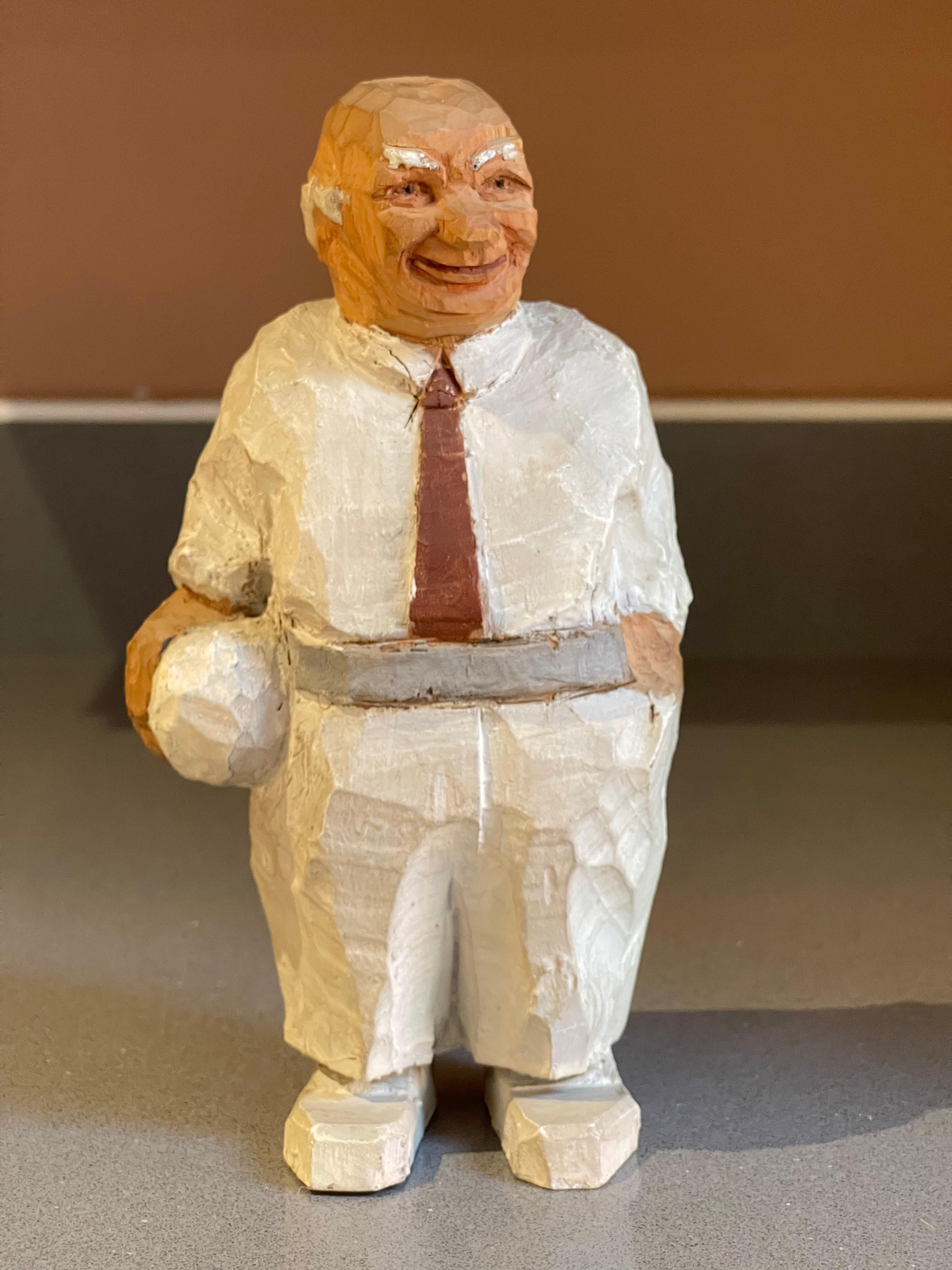 Tallado Esculturas de Madera Hombre Viejo En Blanco Figurilla Decorativa Antigua de Humano mediados del siglo XX en venta
