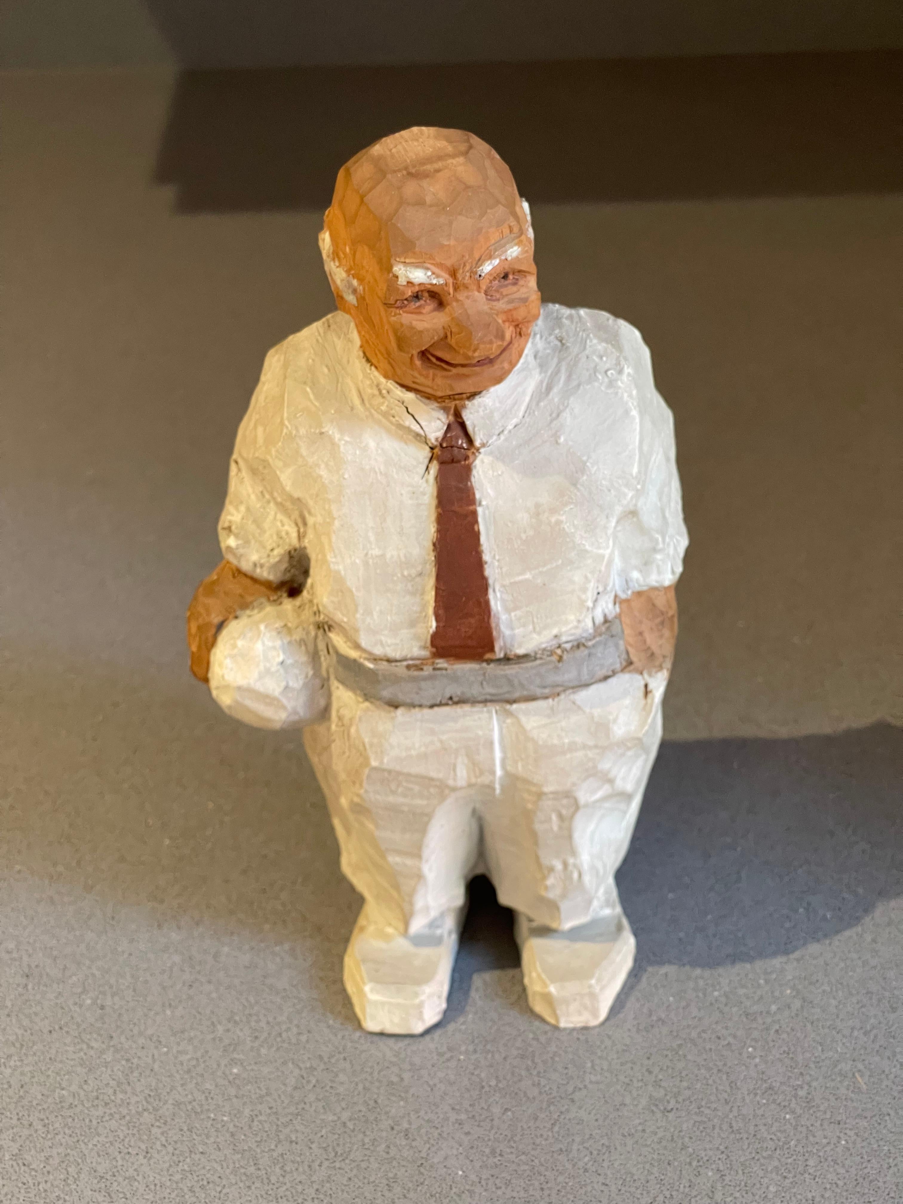 Tallado Esculturas de Madera Hombre Viejo En Blanco Figurilla Decorativa Antigua de Humano en venta 2