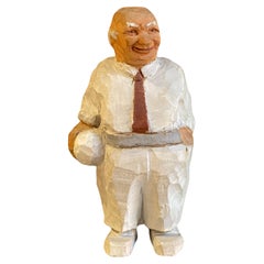 Carving Wooden Sculptures Old Man In White Antique Decorative Figurine of Human