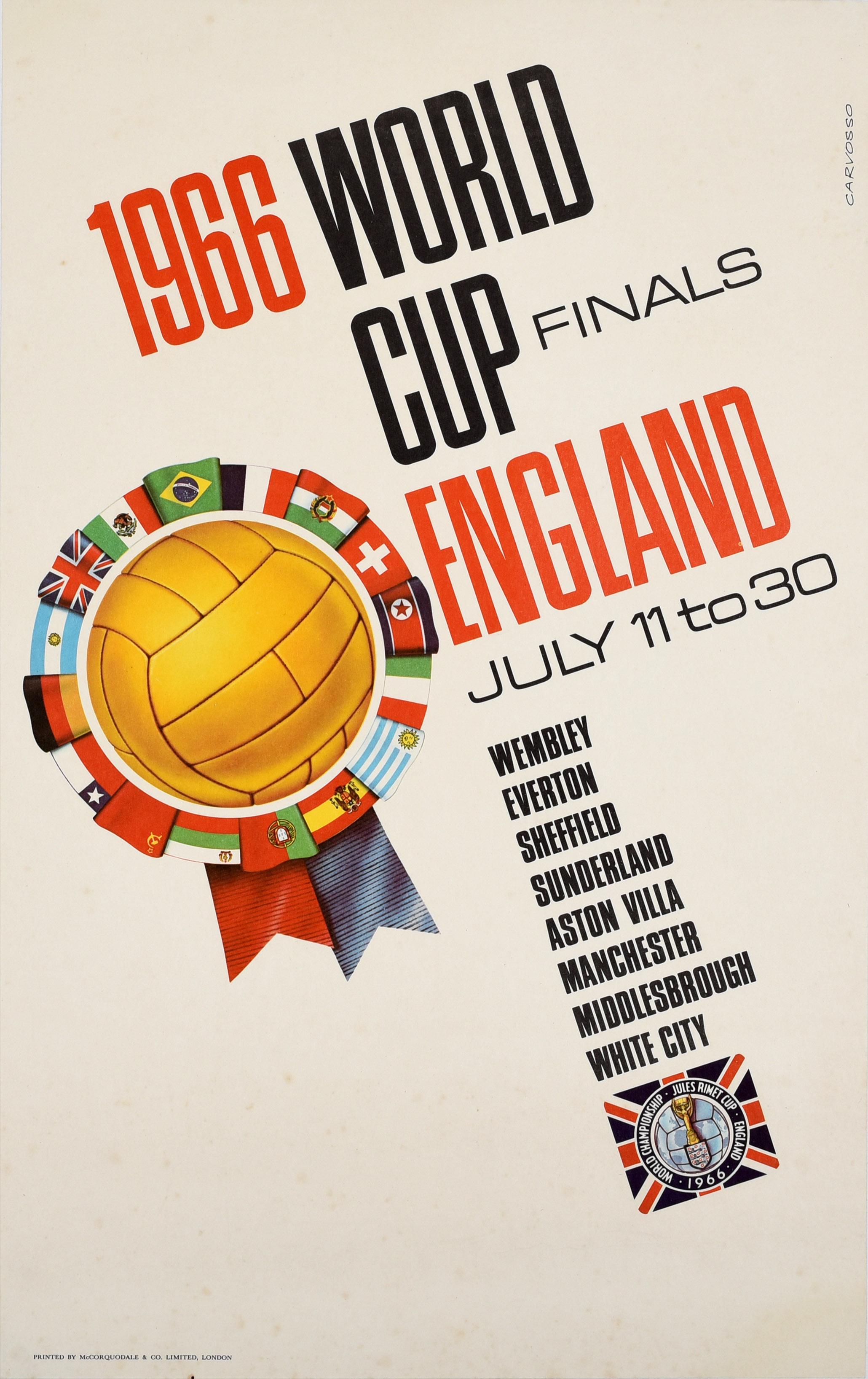 Carvosso Print – Original-Vintage-Sportplakat 1966, World Cup England, Wembley, Fußballflaggen FIFA
