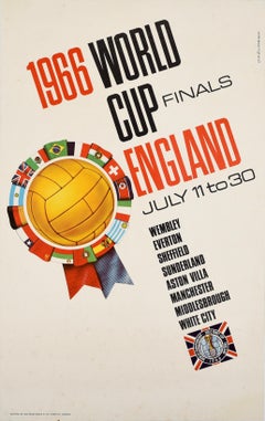 Original-Vintage-Sportplakat 1966, World Cup England, Wembley, Fußballflaggen FIFA