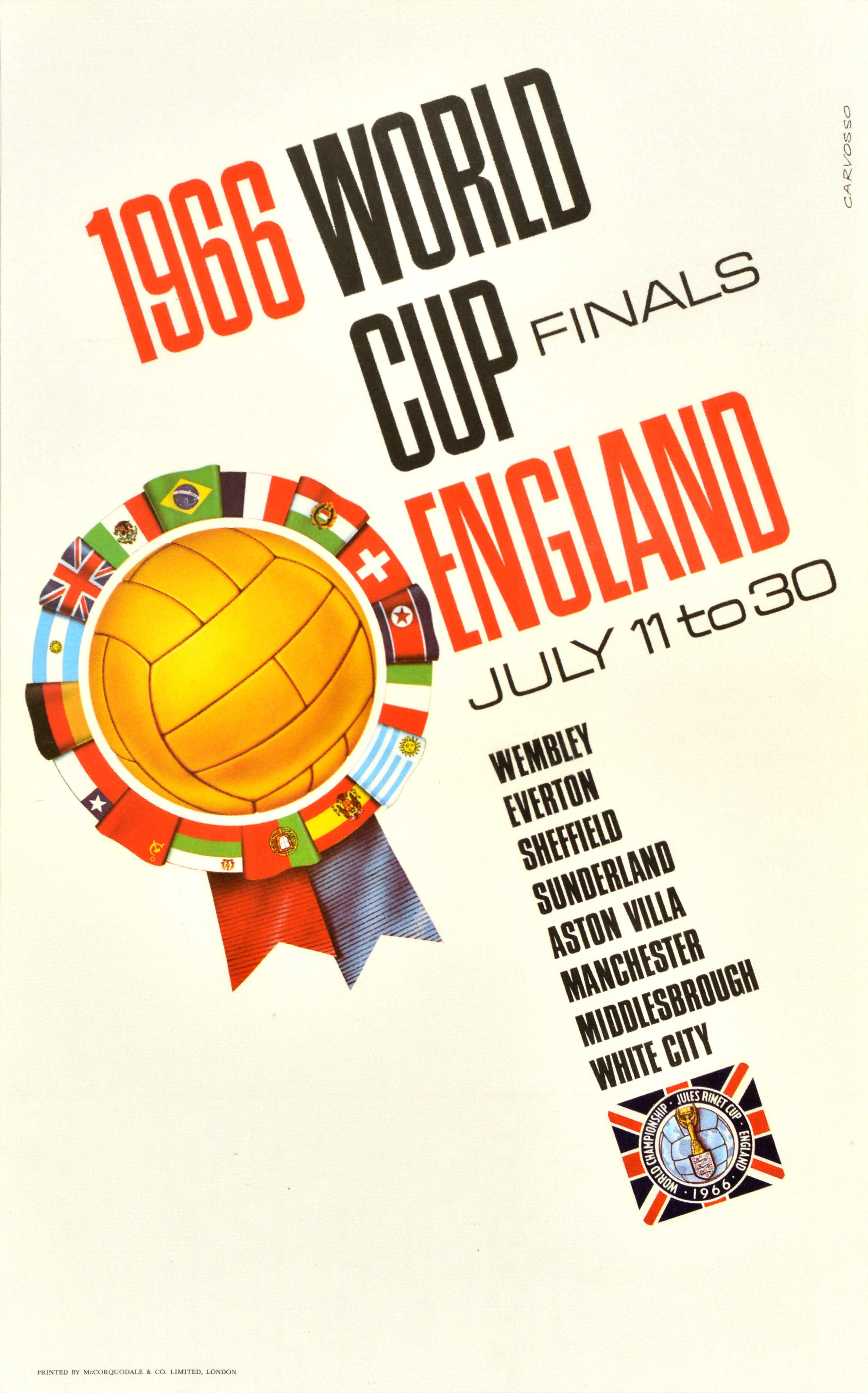Print di Carvosso - Poster sportivo originale d'epoca 1966 Finali della Coppa del Mondo Inghilterra FIFA Calcio