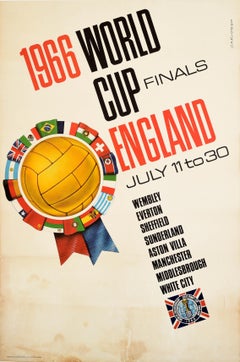 Affiche de sport rétro originale de la finale de la Coupe du monde de 1966, équipes de football anglaises Wembley