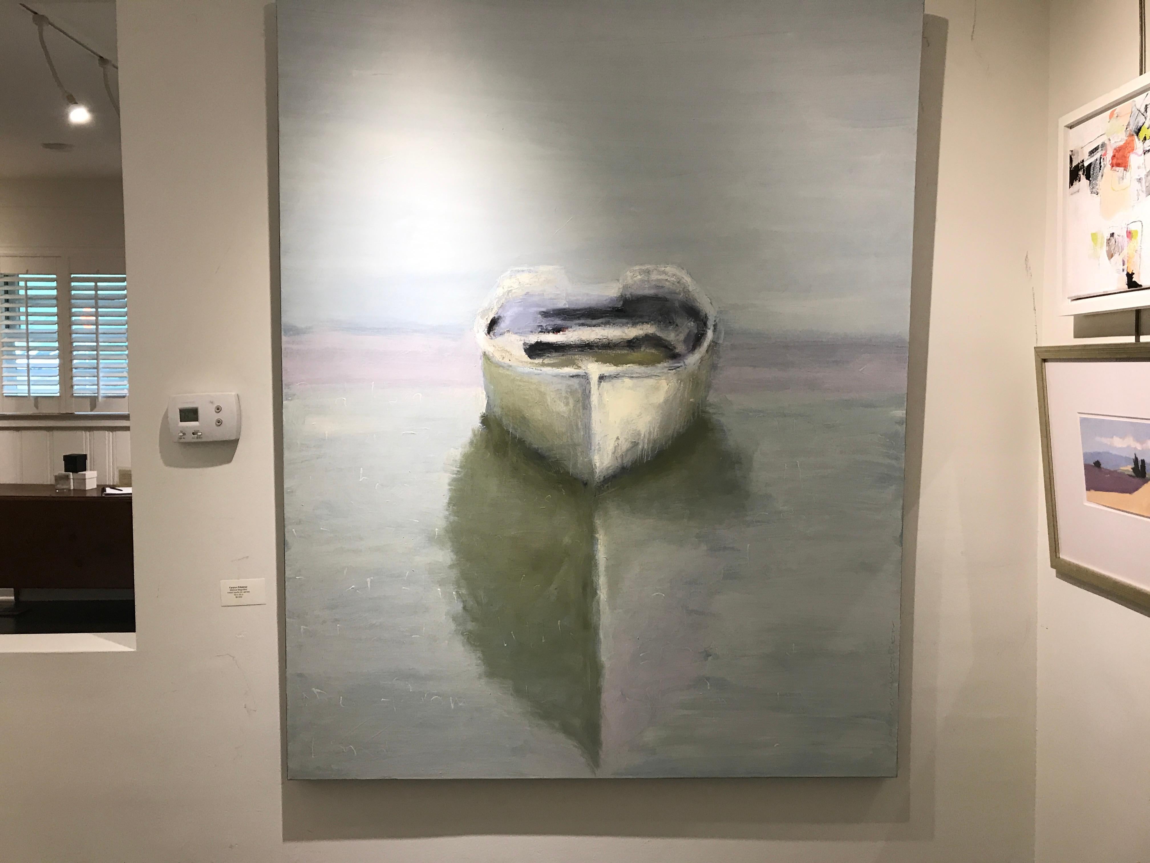 Minimal Magnified by Carylon Killebrew, Large Vertical Mixed Media Boat Painting 1