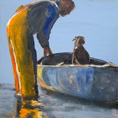 Used Not Without Me by Carylon Killebrew 2020 Square Boat and Dog Painting