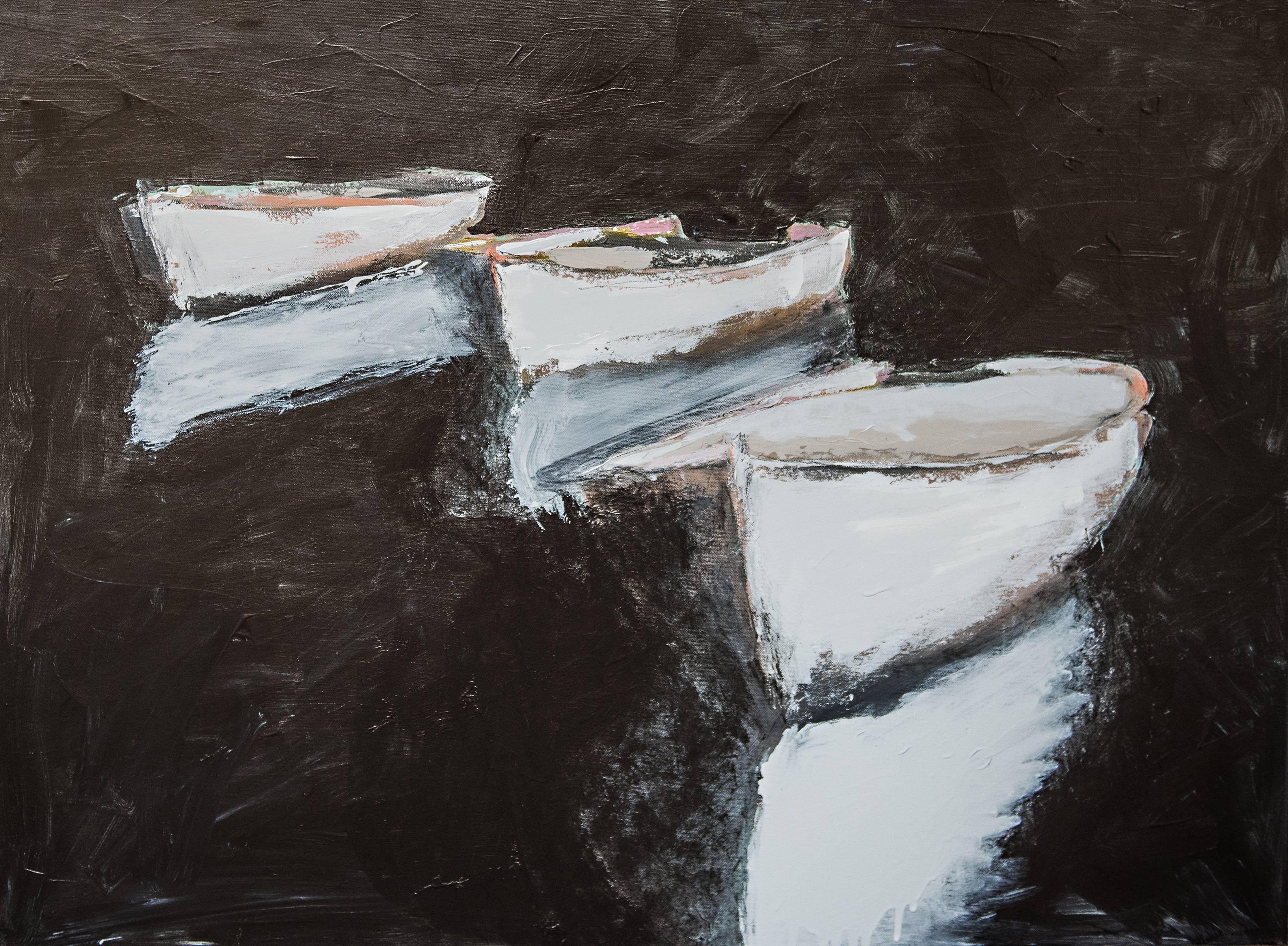 Carylon Killebrew Landscape Painting - 'Three White Boats' Contemporary Boat Painting