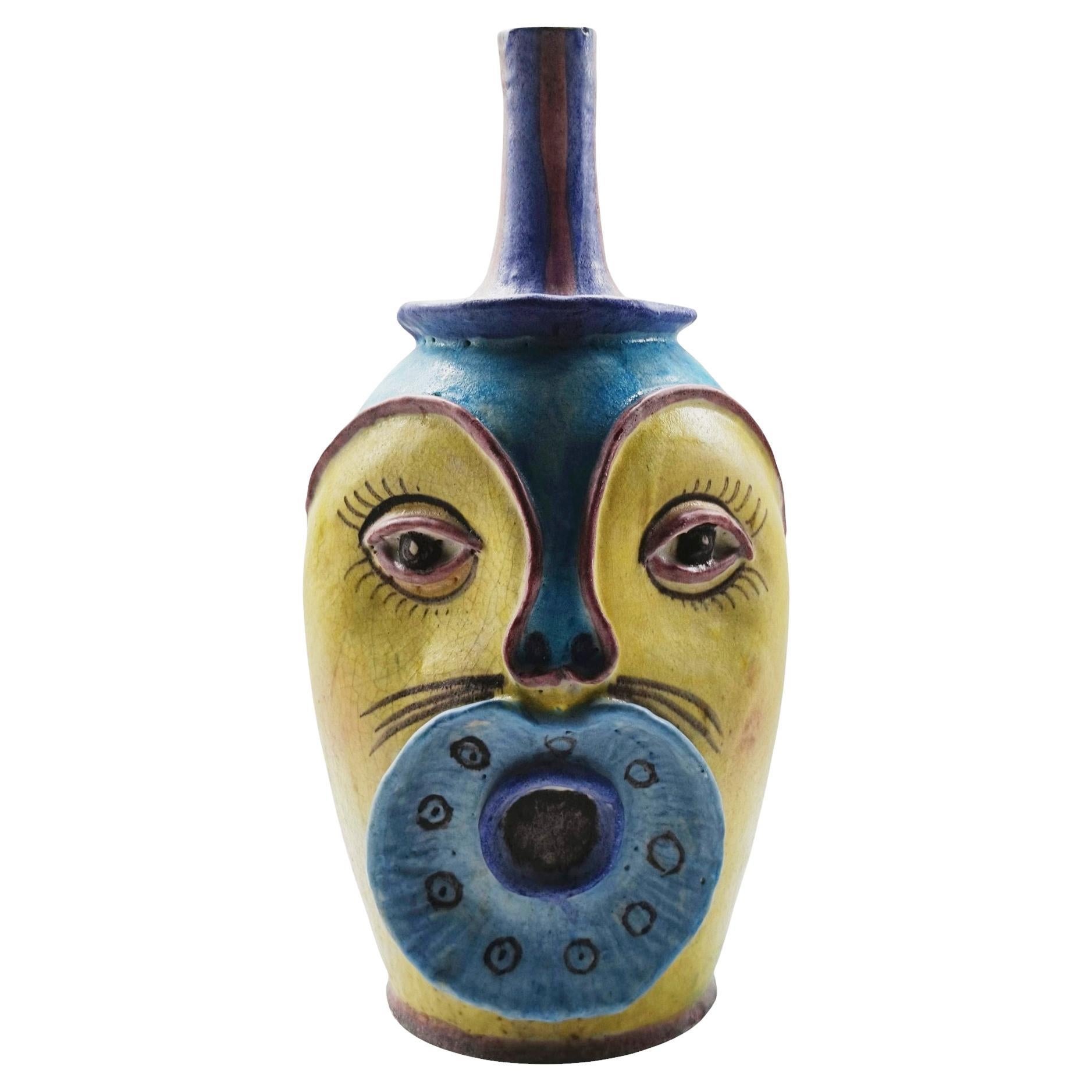 C.A.S. Vietri Raro Vaso Antropomorfo in Ceramica Smaltata, Italia 1950s in vendita