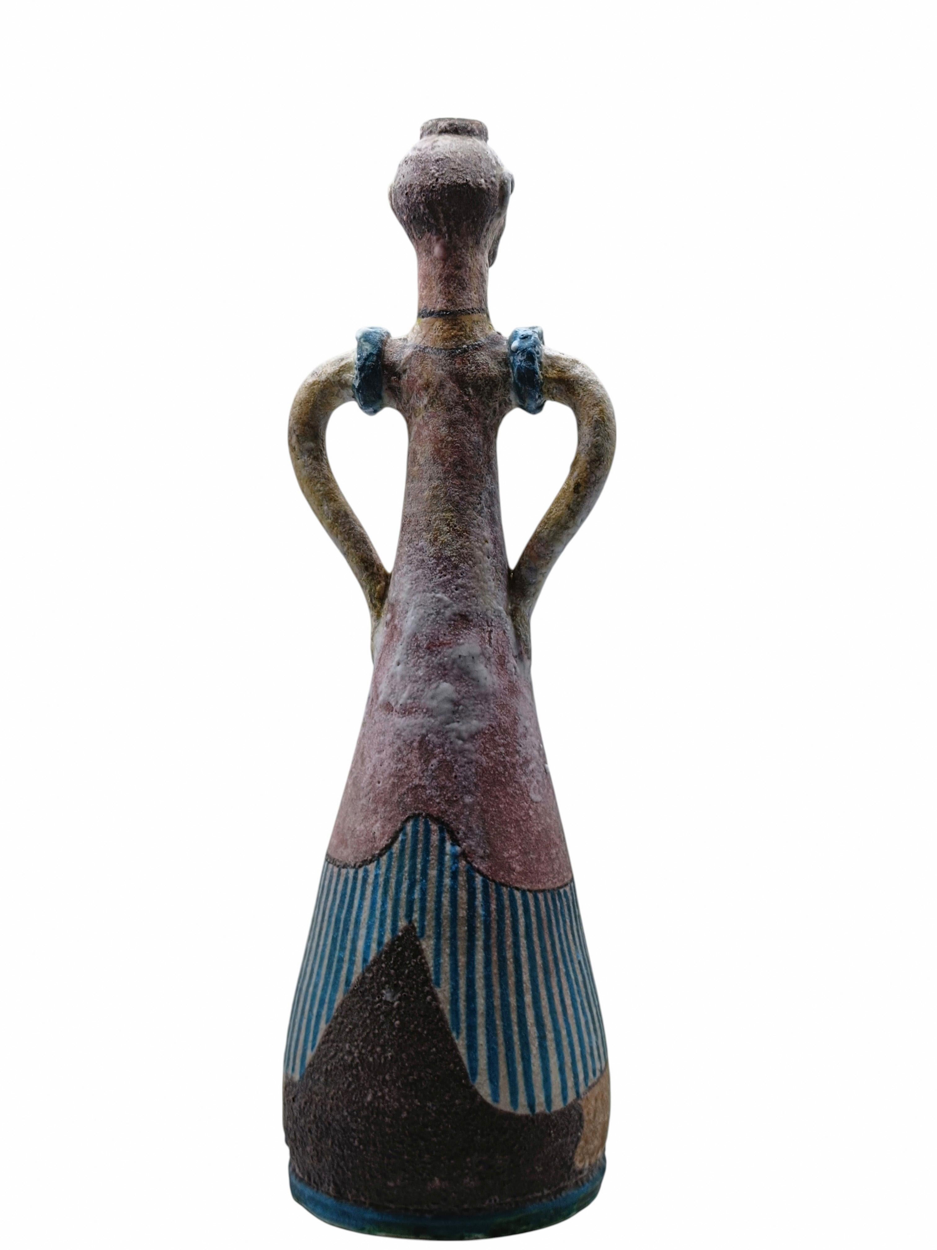 Mid-Century moderno C.A.S. Vietri Vaso Figurativo in Ceramica con Anse, Italia 1960s in vendita