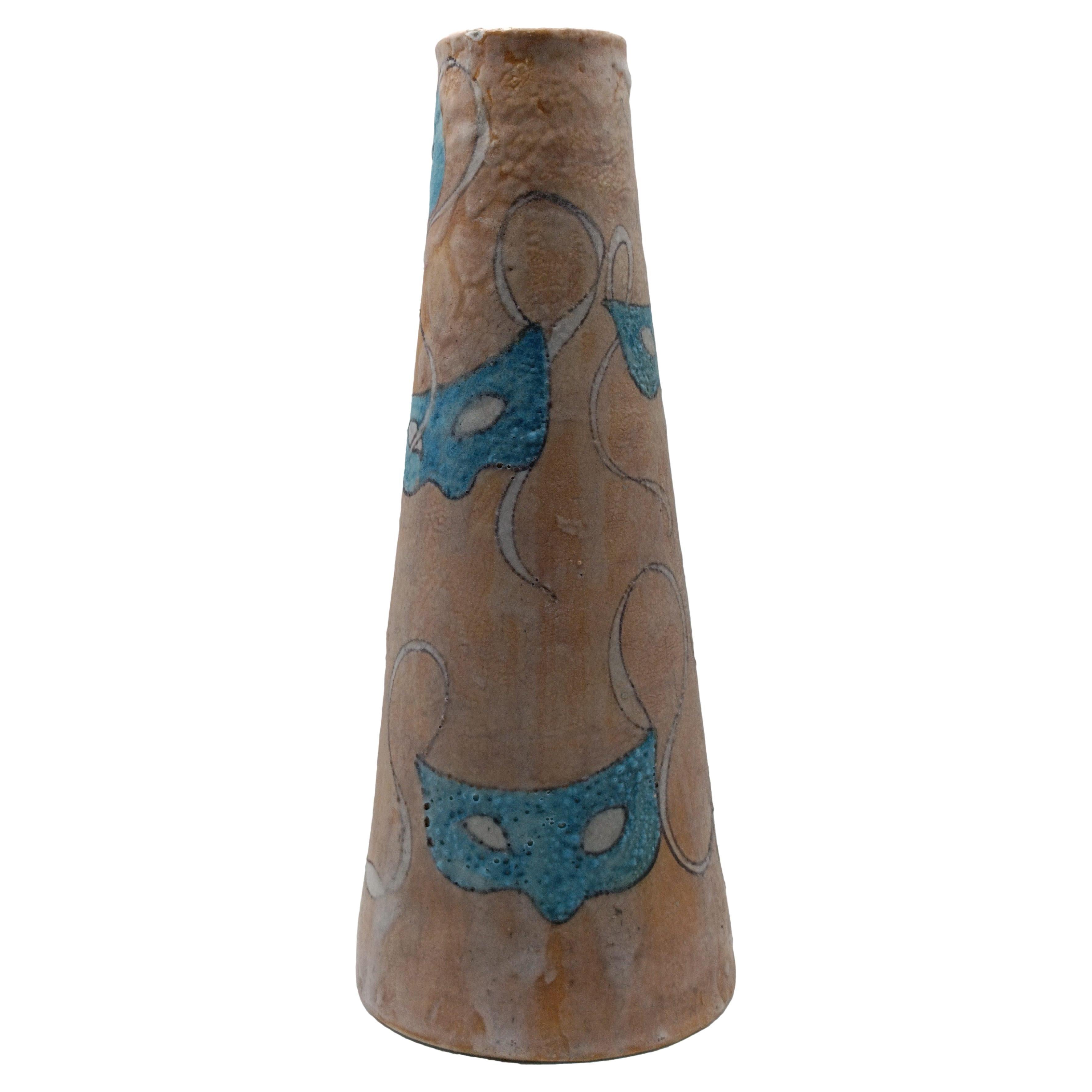 C.A.S. Vietri Vaso in Terracotta Smaltata Decorato con Motivi Teatrali, 1970s