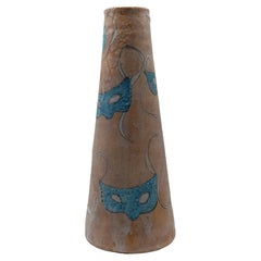 C.A.S. Vietri Vaso in Terracotta Smaltata Decorato con Motivi Teatrali, 1970s