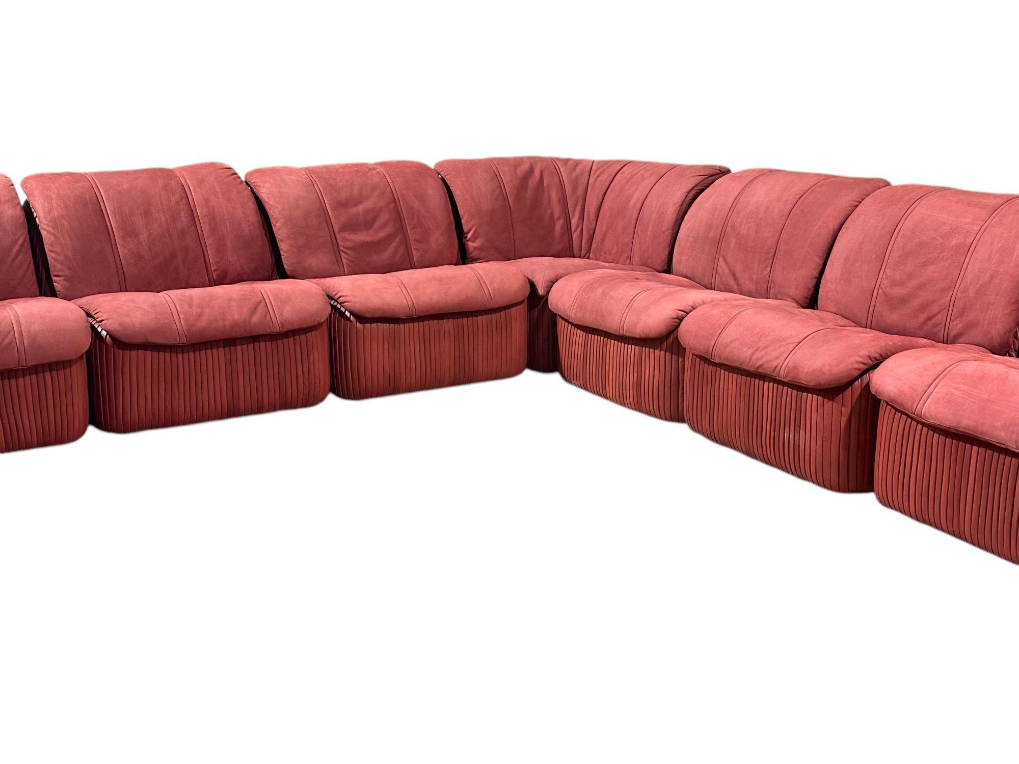 Suédois Canapé modulaire en cuir et daim plissé Casa Bella, 1983 en vente