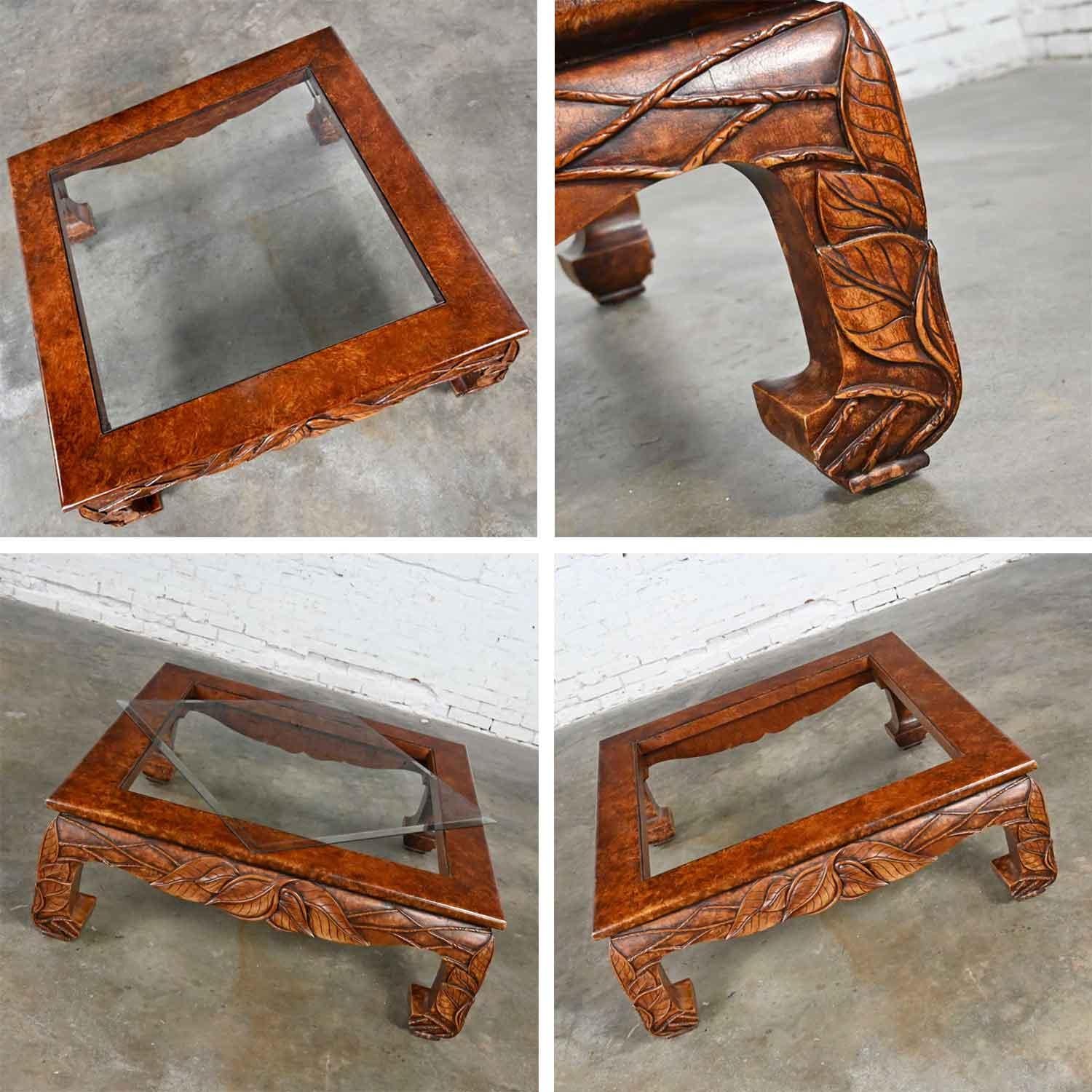 Casa Bique Chinoiserie Chow Leg Carved Square Coffee Table Attr Robert Marcius For Sale 5