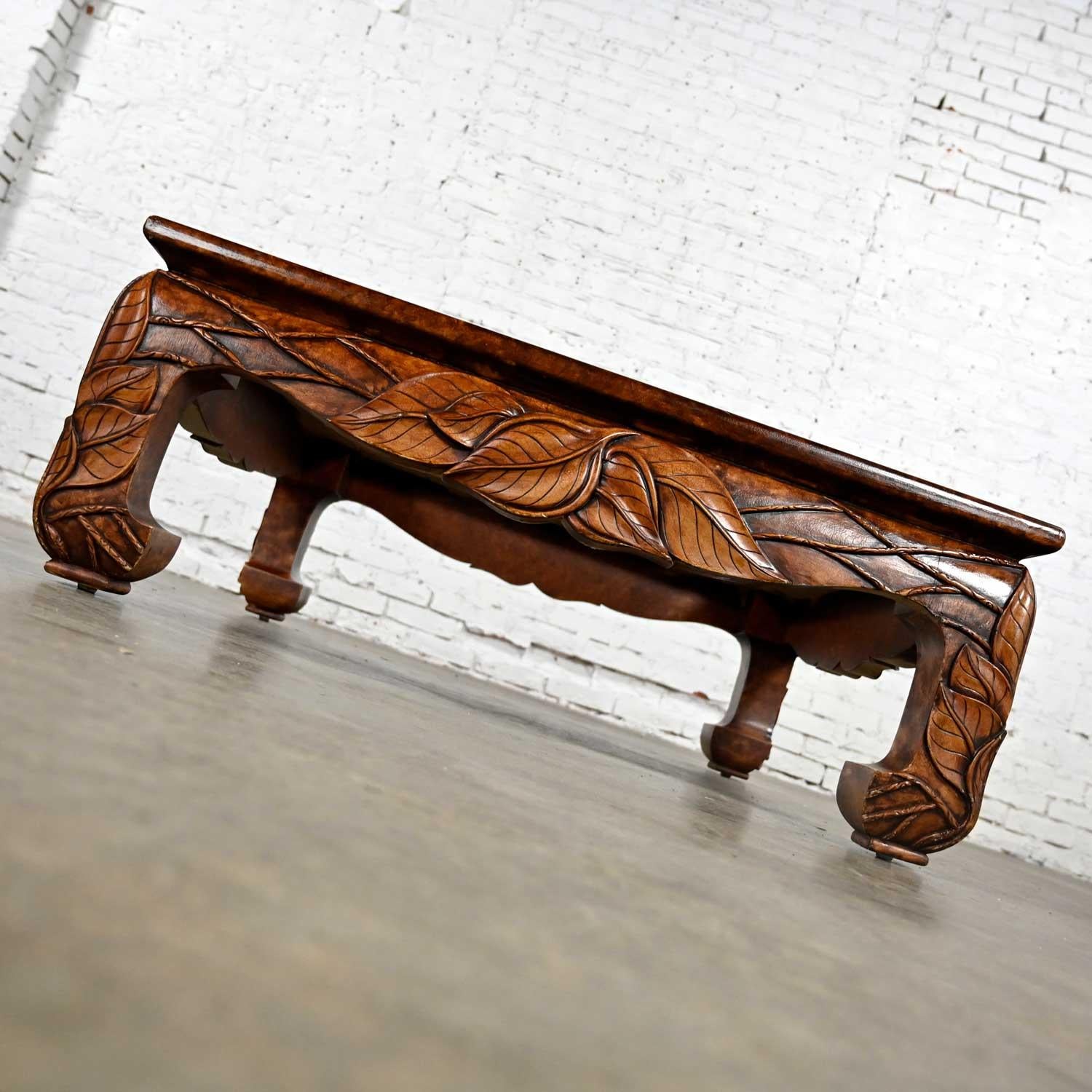 Casa Bique Chinoiserie Chow Leg Carved Square Coffee Table Attr Robert Marcius (Philippinisch) im Angebot