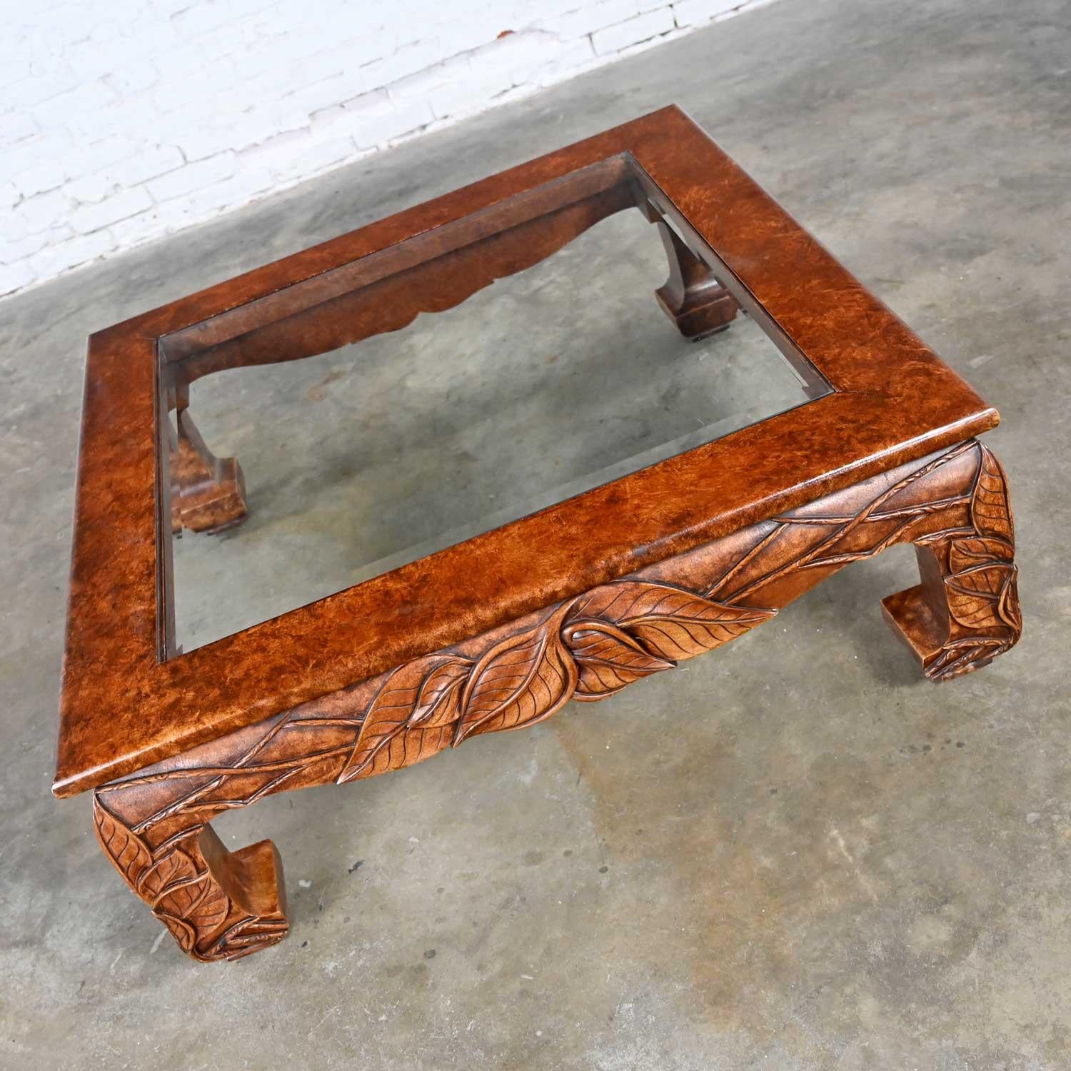 Philippine Casa Bique Chinoiserie Chow Leg Carved Square Coffee Table Attr Robert Marcius For Sale