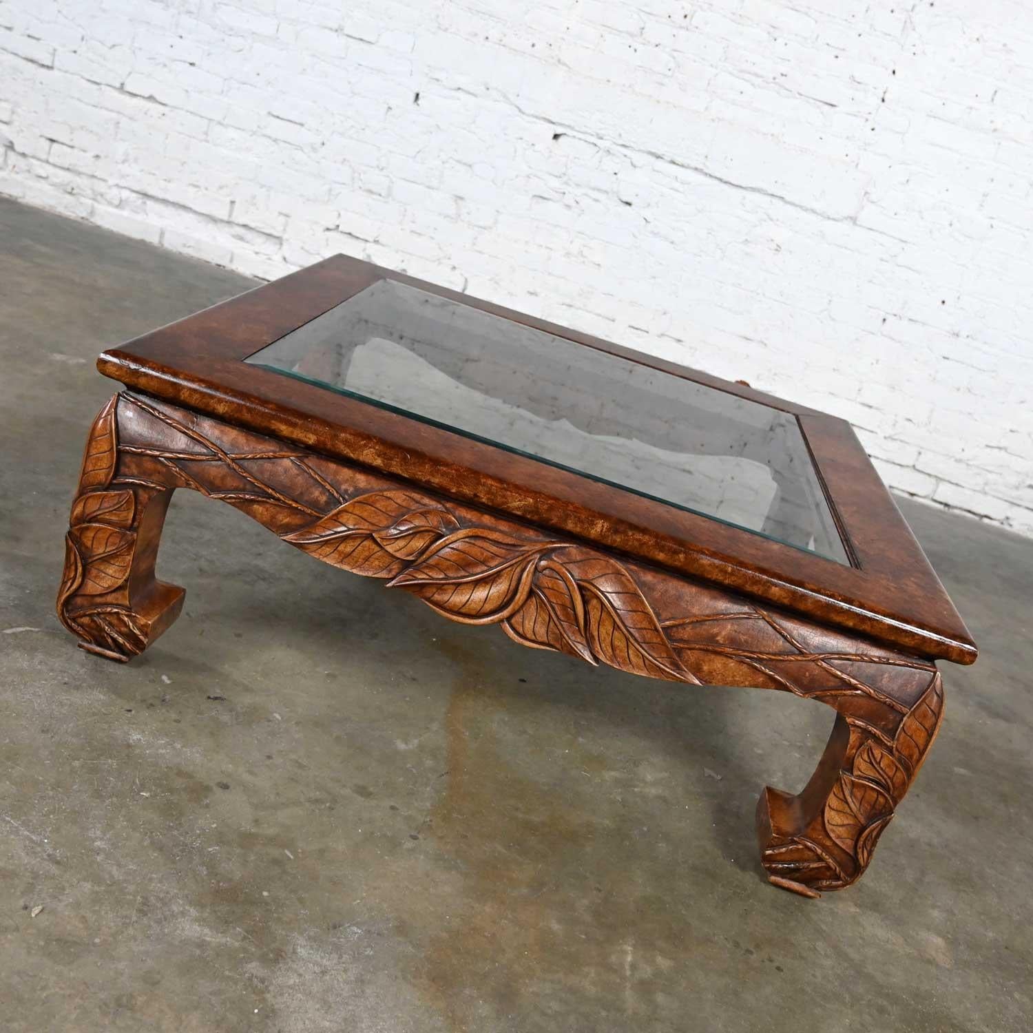 Casa Bique Chinoiserie Chow Leg Carved Square Coffee Table Attr Robert Marcius In Good Condition For Sale In Topeka, KS