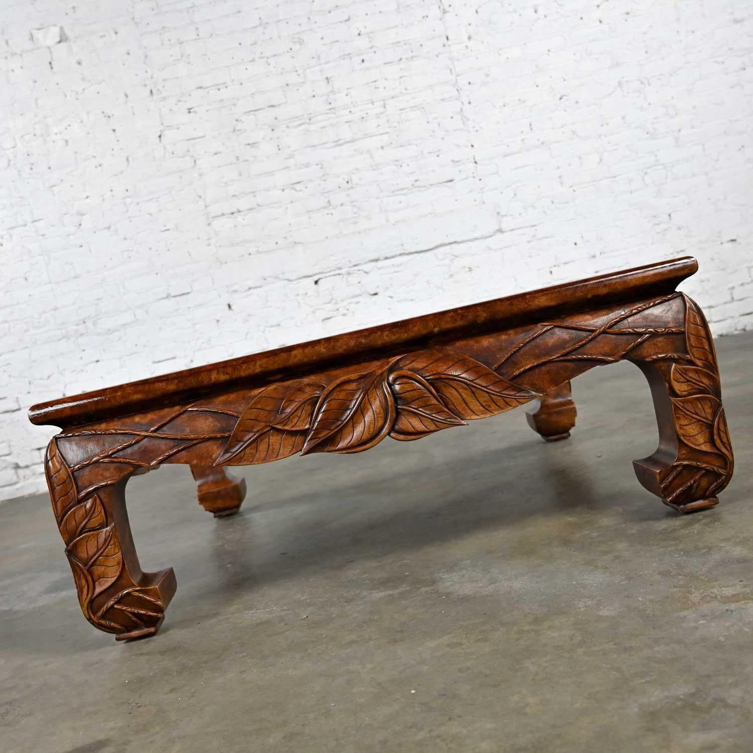 Casa Bique Chinoiserie Chow Leg Carved Square Coffee Table Attr Robert Marcius For Sale 1