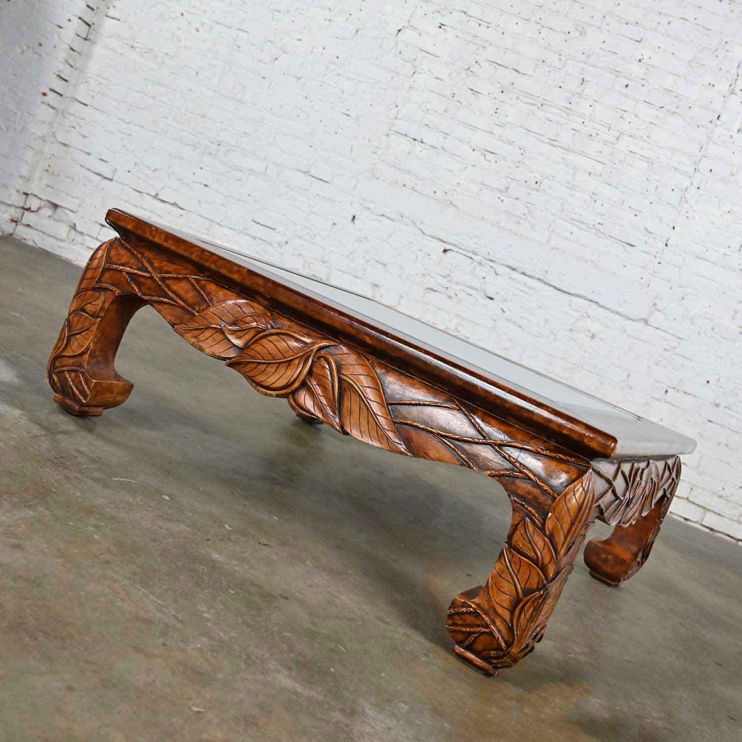 Casa Bique Chinoiserie Chow Leg Carved Square Coffee Table Attr Robert Marcius For Sale 2