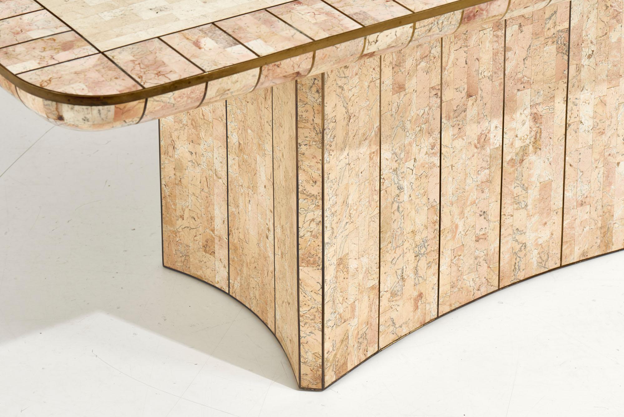 Casa Bique Dining Table Tessellated Stone Brass by Robert Marcius, 1970 In Good Condition In Chicago, IL