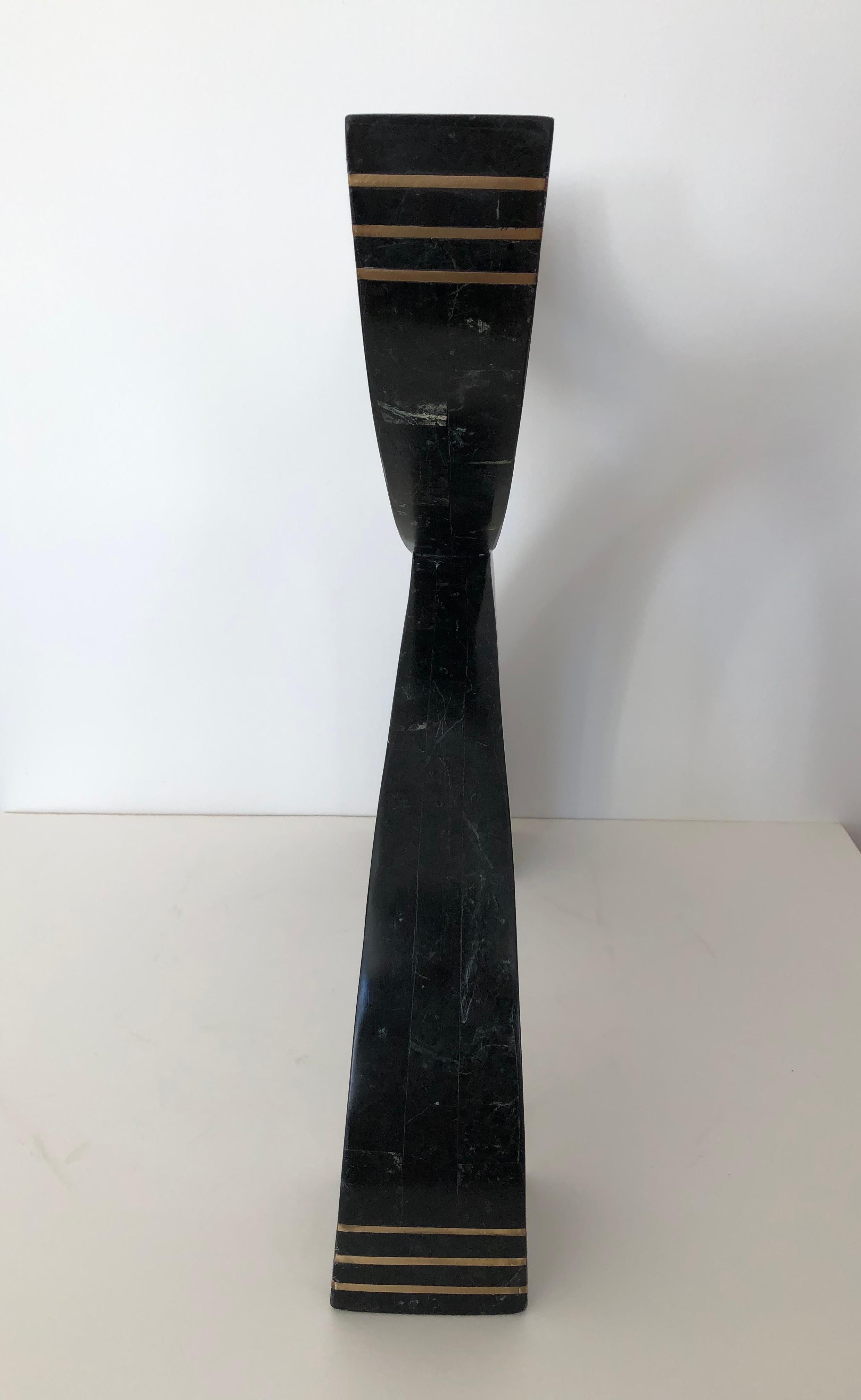 Casa Bique Large Fossil Stone Bronze Inlaid Candelabra/ Candlestick  In Good Condition For Sale In Westport, CT