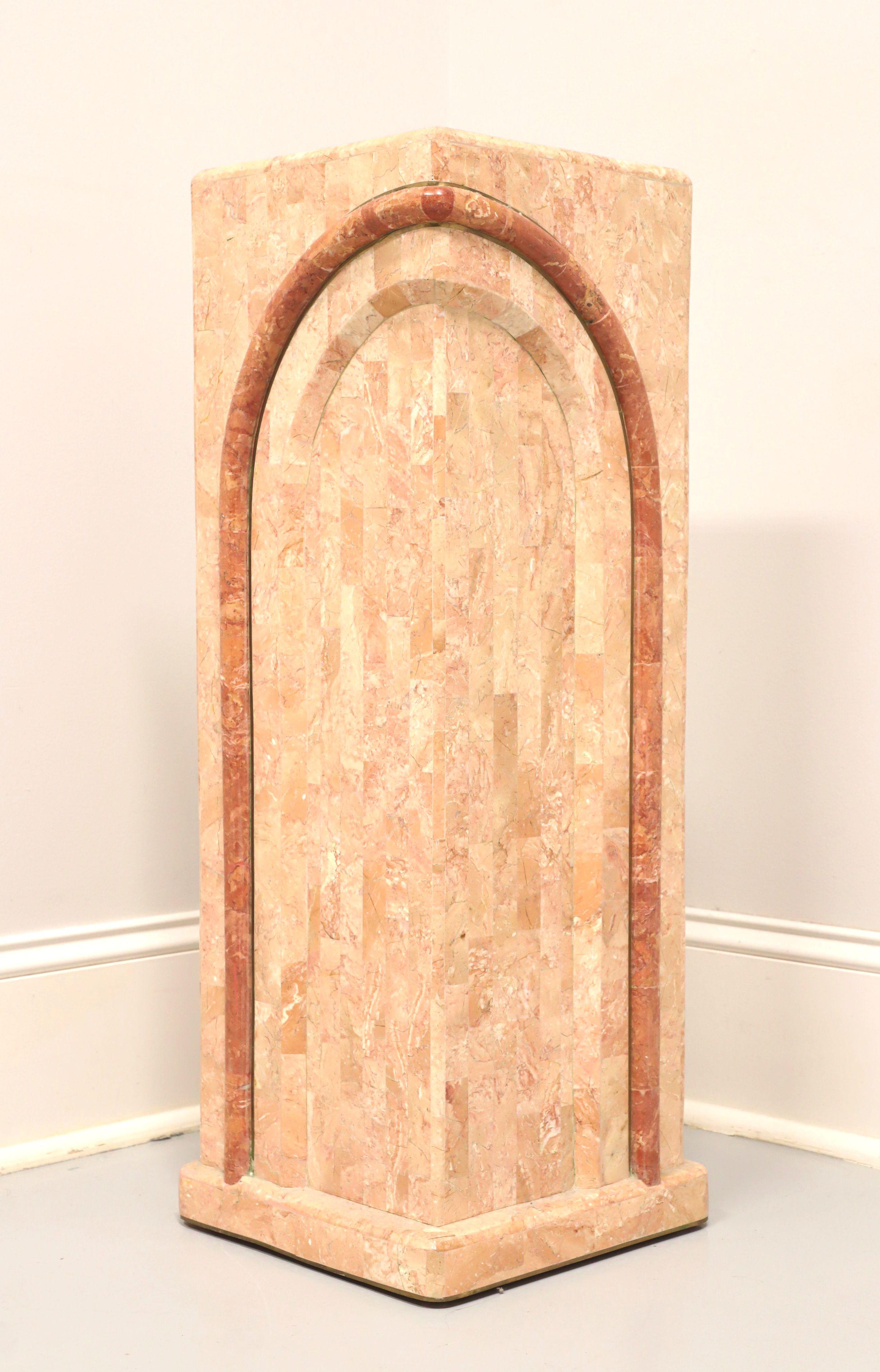 CASA BIQUE Pink Tessellated Marble Art Deco Square Display Column / Plant Stand In Good Condition For Sale In Charlotte, NC