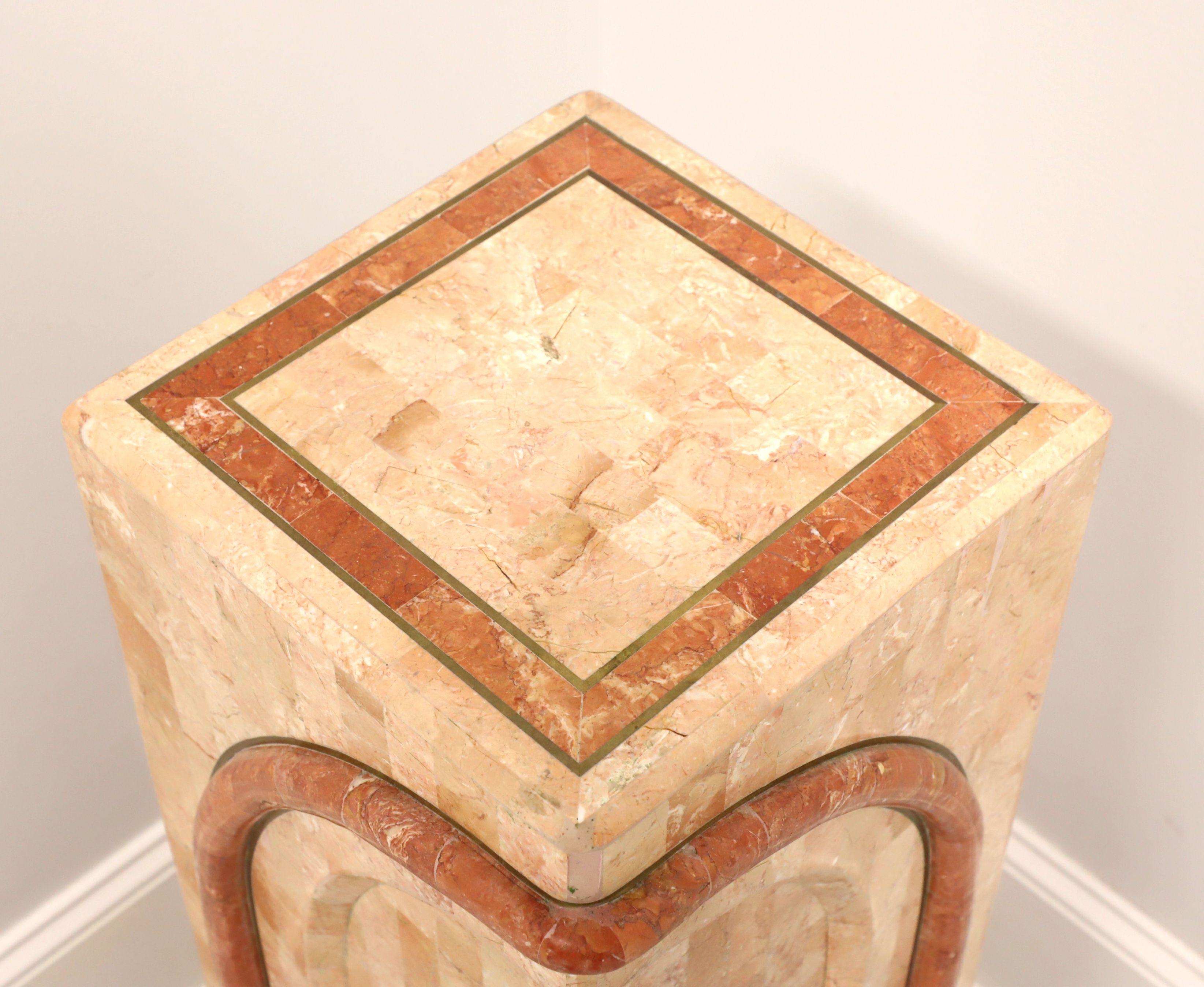 20th Century CASA BIQUE Pink Tessellated Marble Art Deco Square Display Column / Plant Stand For Sale