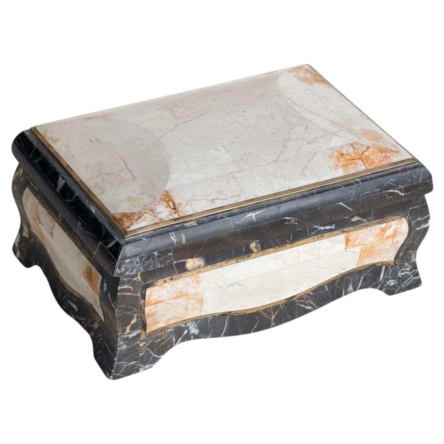 Postmoderne Casa Bique Boîte à bijoux/coiffeuse en laiton avec pierres tessellées, 1980 en vente