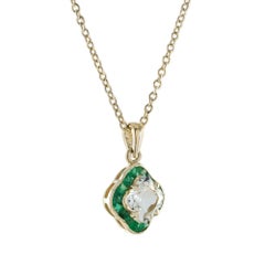 Lily Cut Topaz and Emerald Halo Pendant Necklace in 14K Yellow Gold