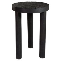 Casa Cubista Black Hand Carved Solid Wood Stool Chestnut Chair Side Table