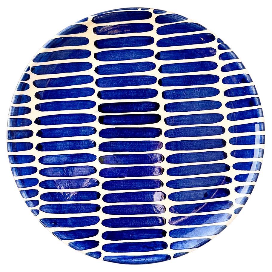 Casa Cubista Blue Dash Striped Terracotta Dinner Plates For Sale