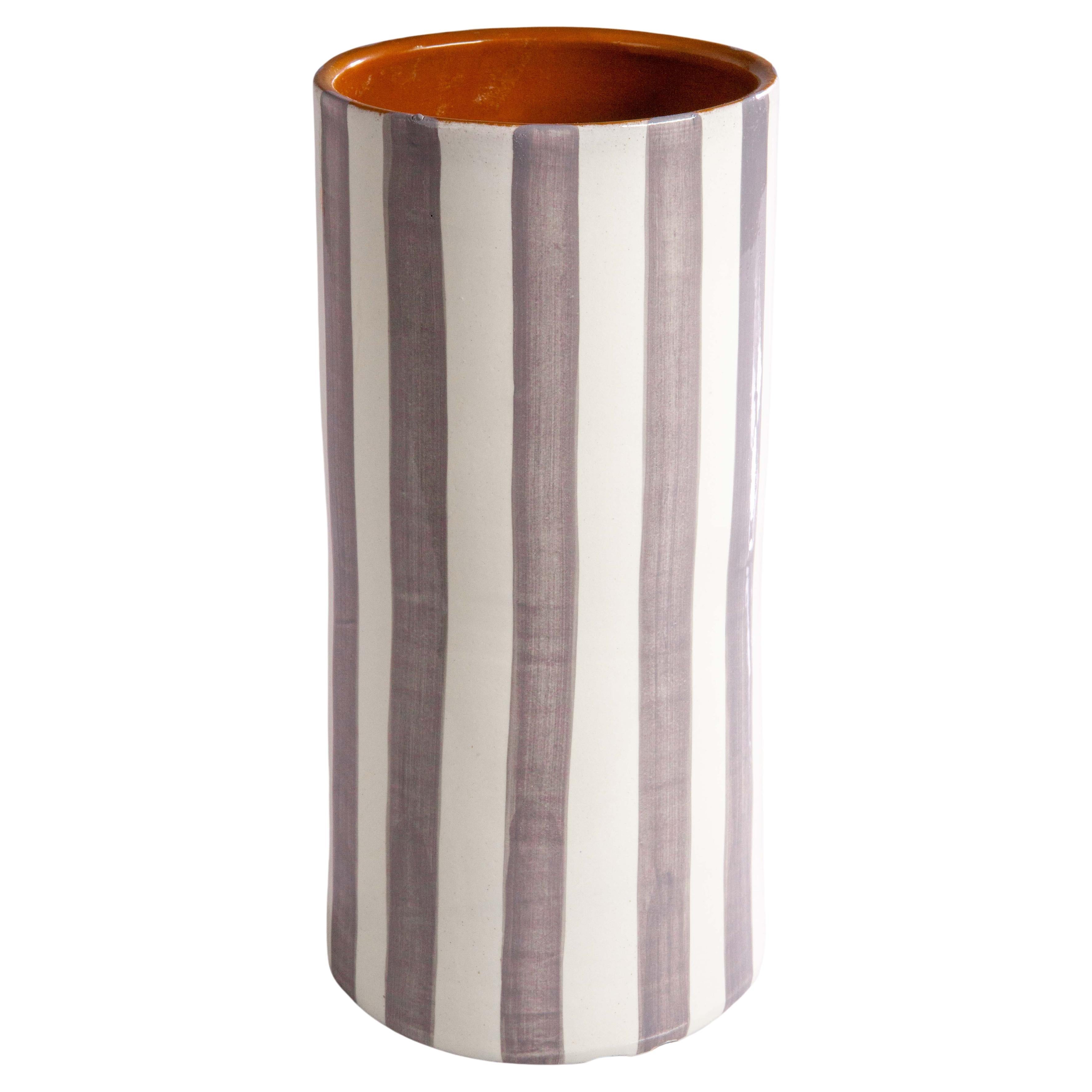 Casa Cubista Bold Striped Gray Vase, Ceramic Handmade in Portugal For Sale