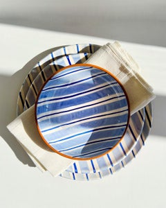 Casa Cubista Cabana Blue Striped Terracotta Dinner Plates