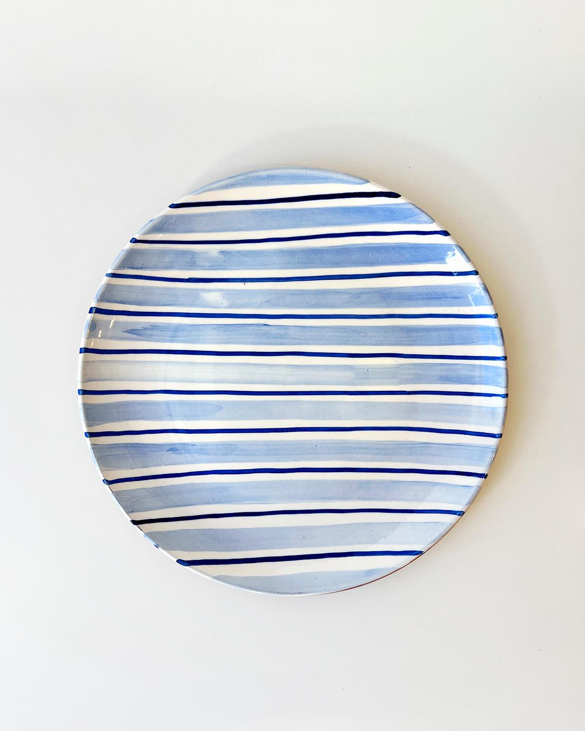 Ceramic Casa Cubista Cabana Blue Striped Terracotta Dinner Plates For Sale