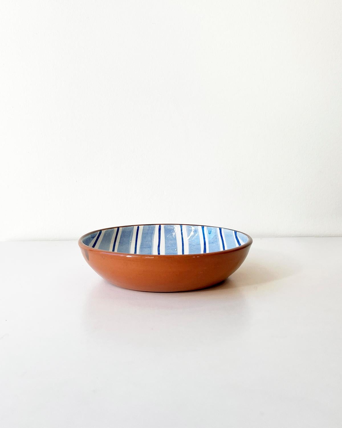Ceramic Casa Cubista Cabana Blue Striped Terracotta Dinnerware Bowls For Sale