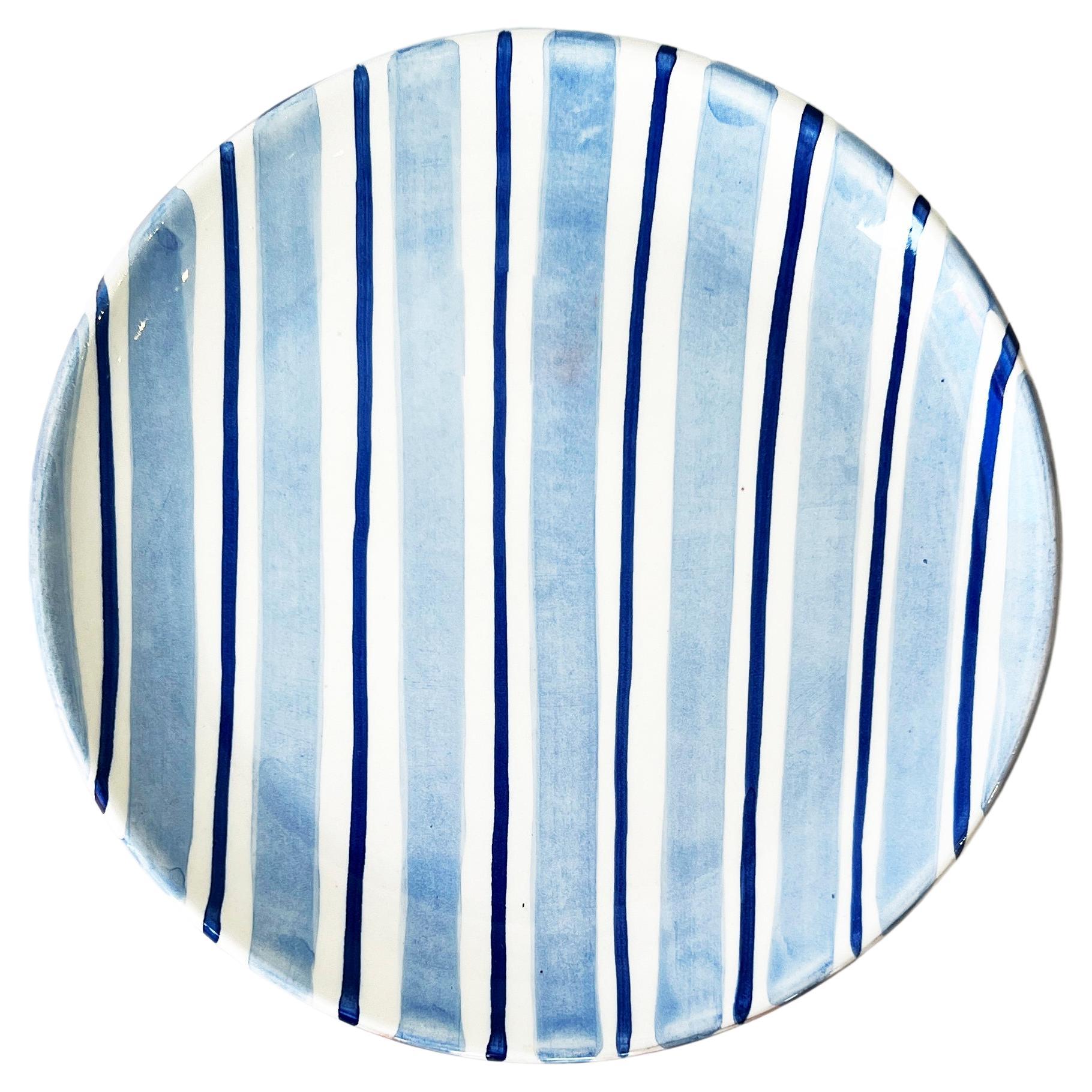 Casa Cubista Cabana Blue Striped Terracotta Salad Plates For Sale