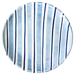 Casa Cubista Platos de Ensalada de Terracota a Rayas Azul Cabana
