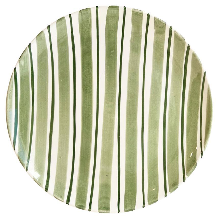 Casa Cubista Cabana Green Striped Terracotta Dinner Plates For Sale