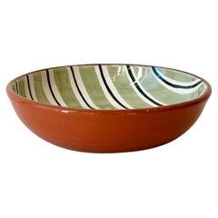 Vintage Casa Cubista Cabana Green Striped Terracotta Dinnerware Bowls