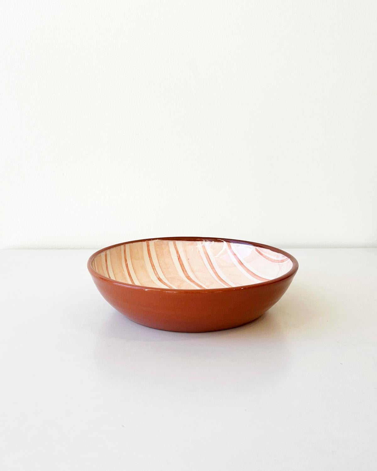 Hand-Crafted Casa Cubista Cabana Pink Striped Terracotta Dinnerware Bowls For Sale