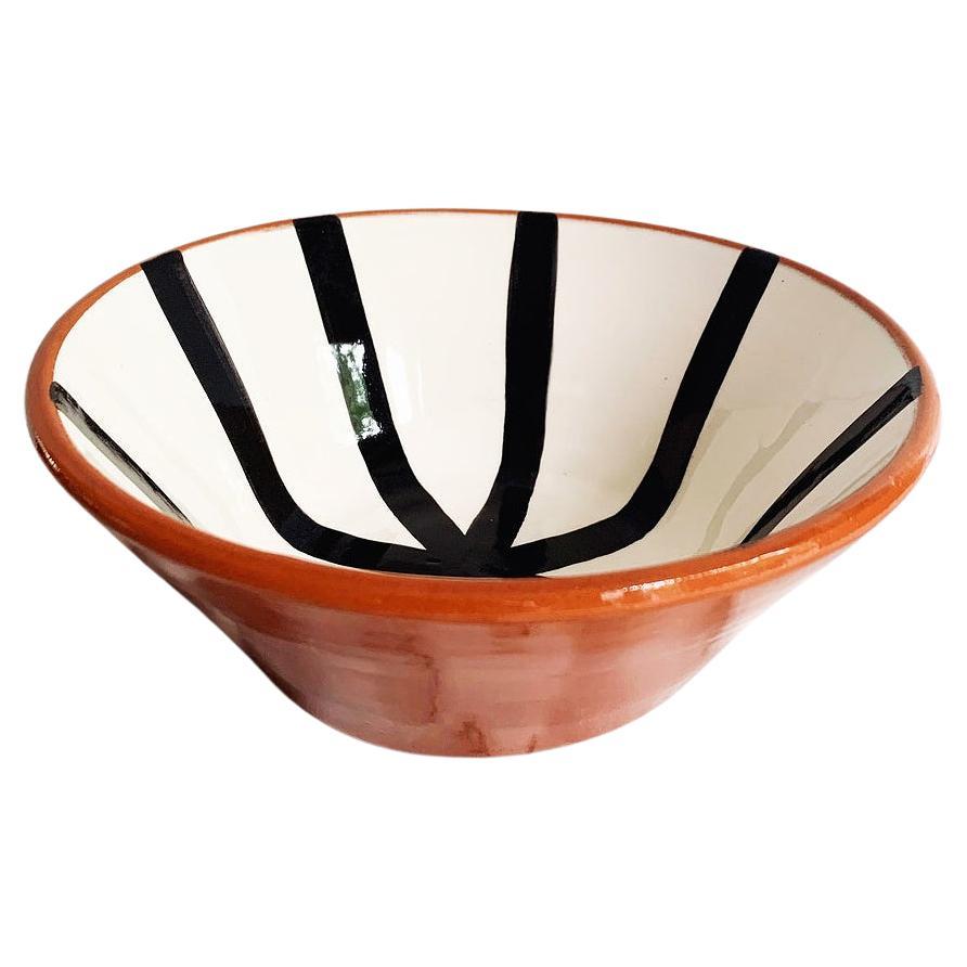 Casa Cubista Graphic Tableware Segment Pattern Salad Bowl in Terracotta B&W For Sale