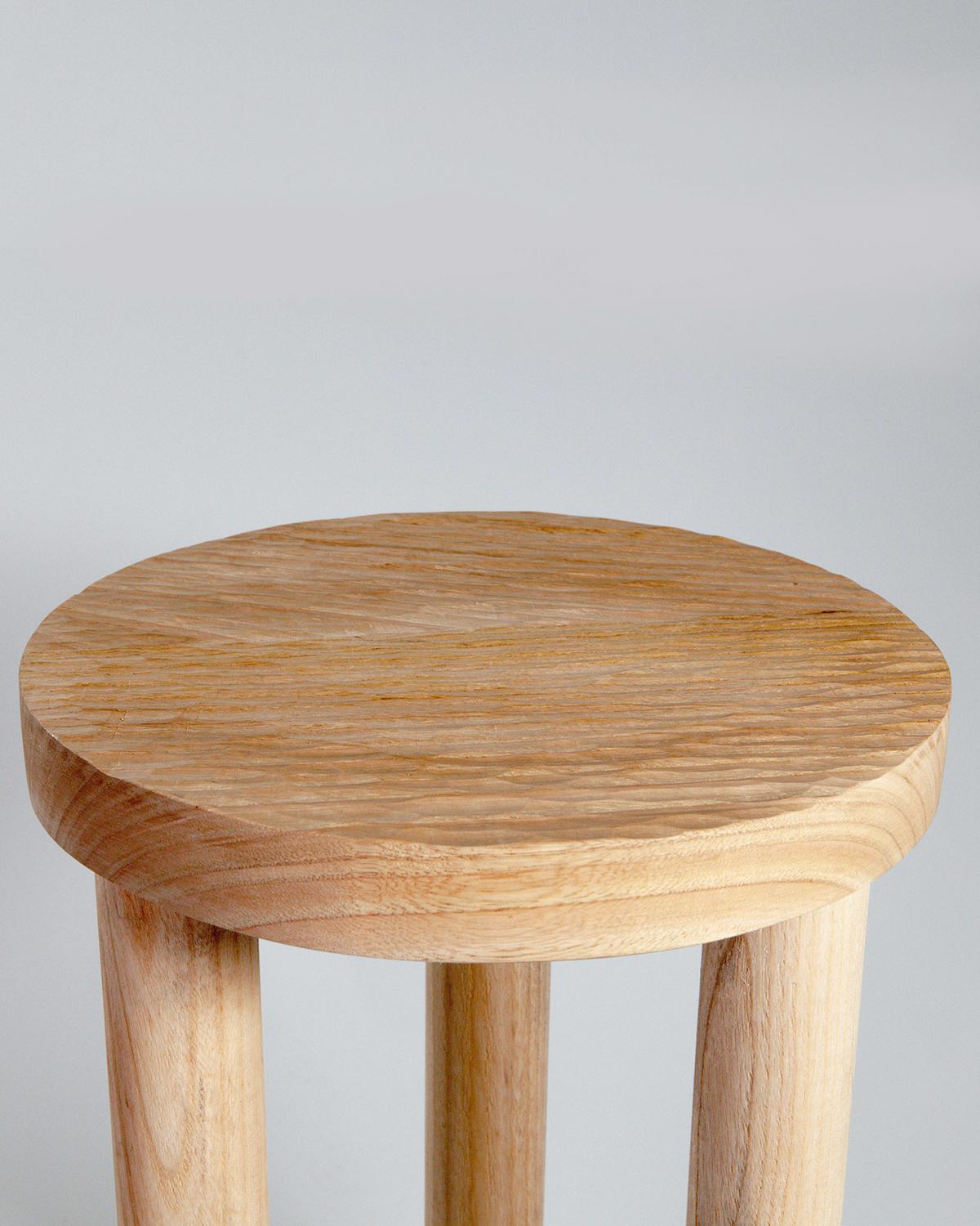 Casa Cubista Hand Carved Solid Wood Stool Portuguese Chestnut Chair Side Table In New Condition For Sale In West Hollywood, CA