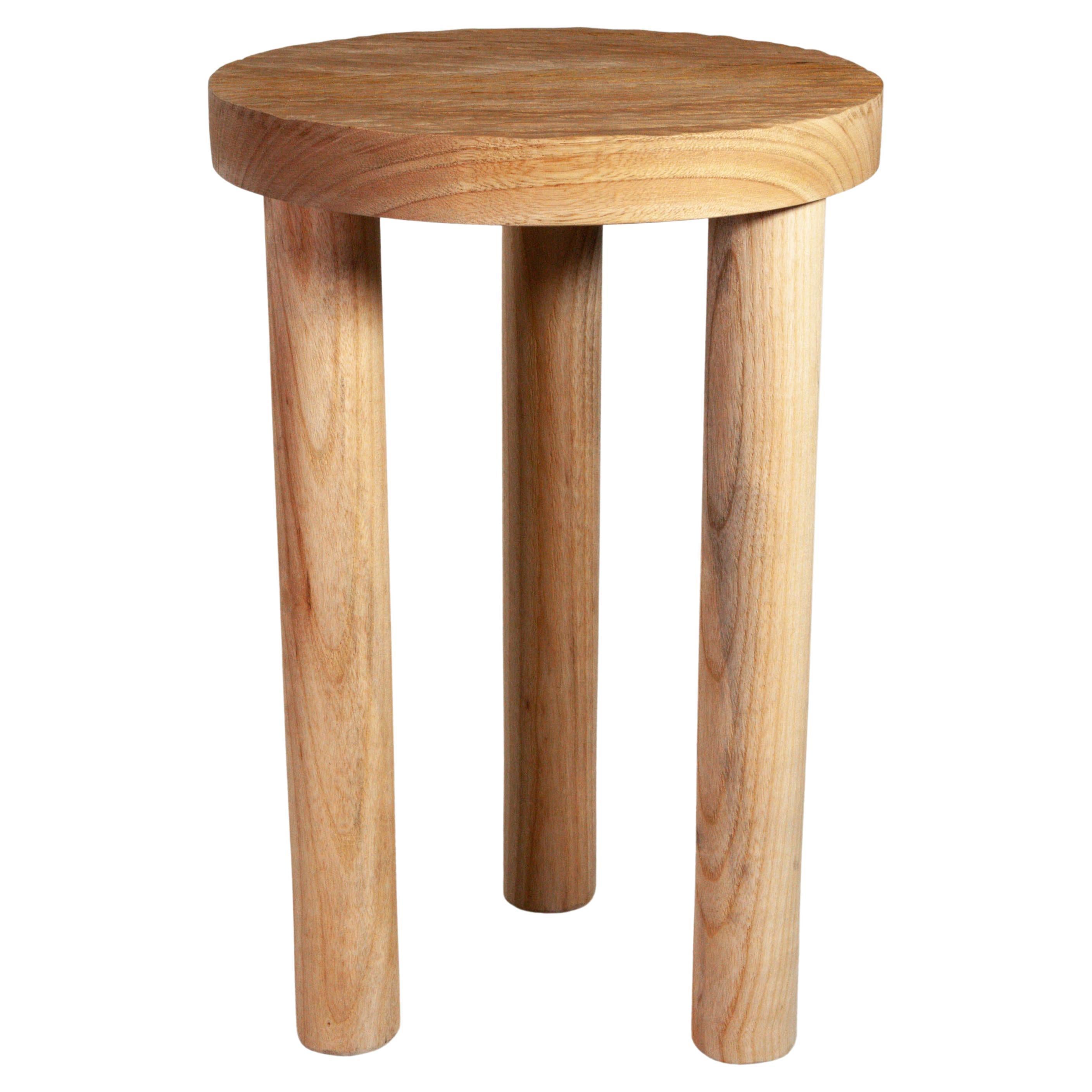 Casa Cubista Hand Carved Solid Wood Stool Portuguese Chestnut Chair Side Table For Sale